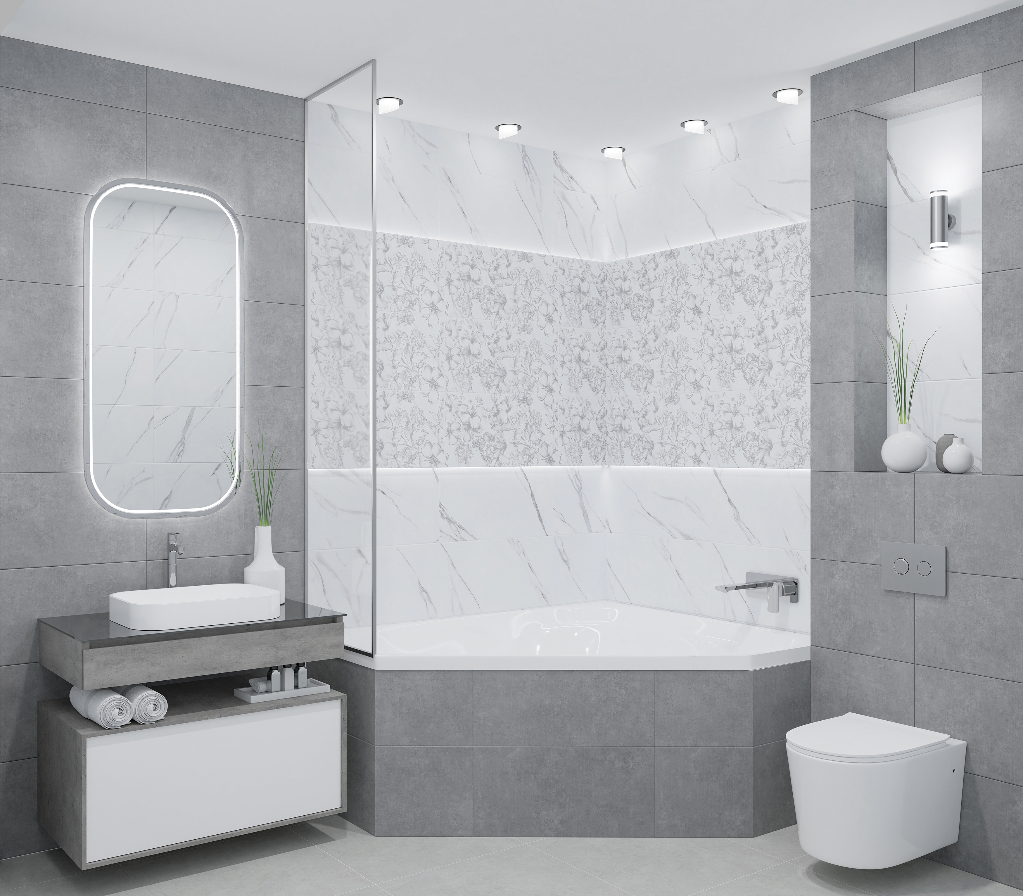 Изображение товара Настенная плитка Azori Carrara 63x31.5 см светло-серый керамическая для стен