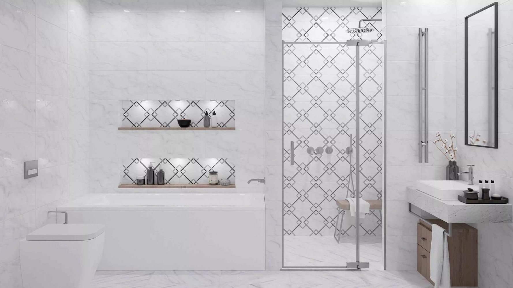 Изображение товара Керамическая плитка Azori PAMIR 63x31.5 см белая глянцевая для стен ванны