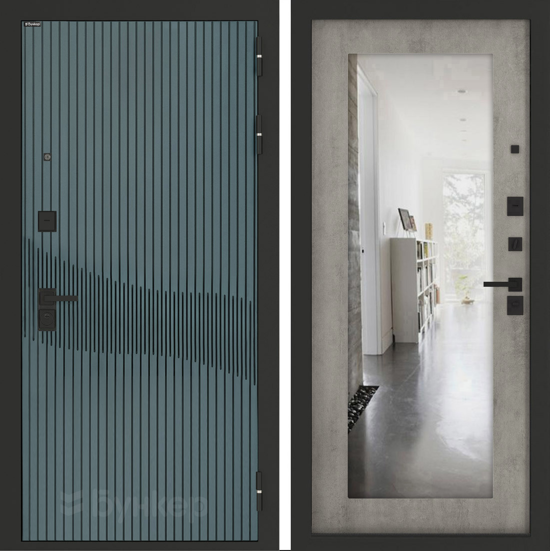 Изображение товара Входная дверь Бункер BN-13 правый 205x88см цвет веллюто верде/бетон светлый с зеркалом ФЛЗ-603