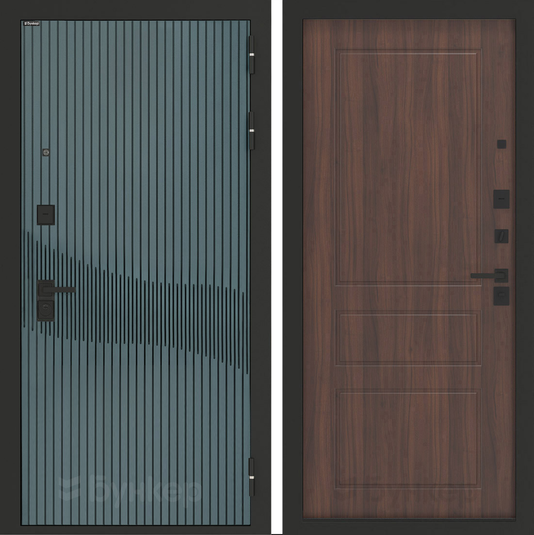 Изображение товара Входная дверь Бункер BN-13 правый 205x88см цвет веллюто верде/орех бренди с панелью ФЛ-116