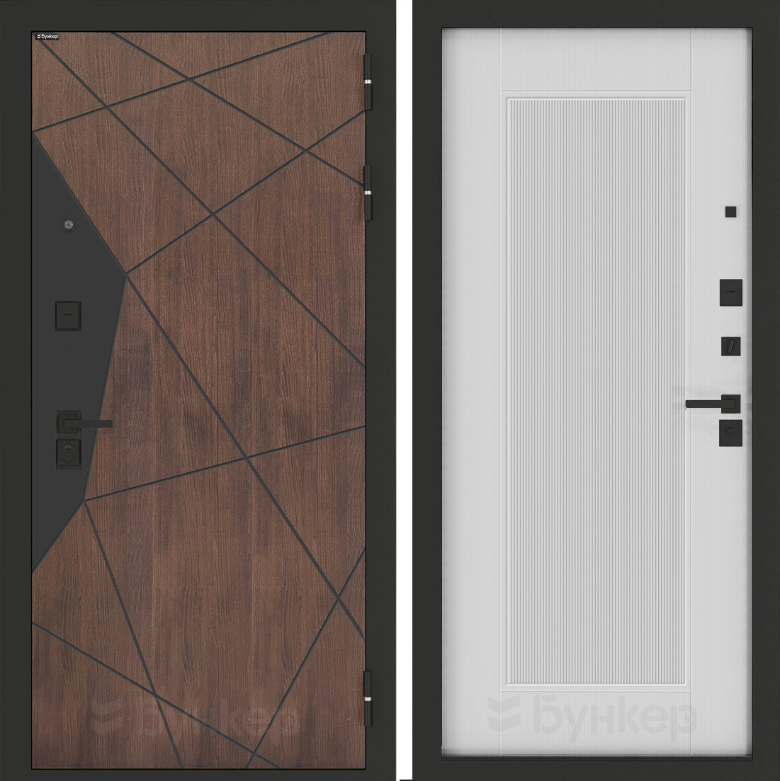 Изображение товара Входная дверь Бункер BN-14 правый 205x88: орех американский/белый софт рельеф Амстрод