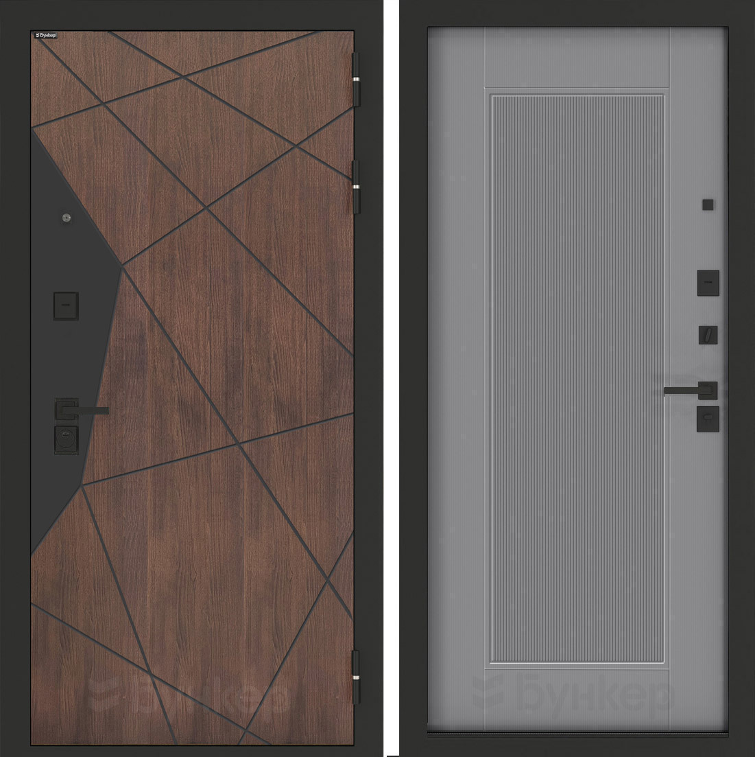 Изображение товара Входная дверь ДВЕРИ БУНКЕР BN-14 правый 205x96 см Орех американский/слепой серый софт Амстрод