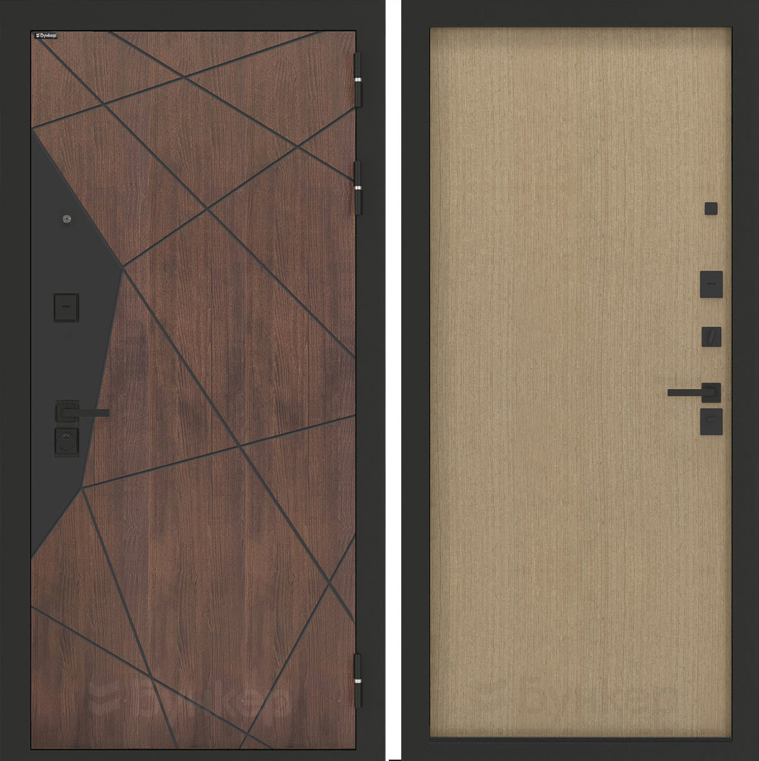 Изображение товара Входная дверь Бункер BN-14 правый 205x88см цвет орех американский/венге светлый с панелью ДВП