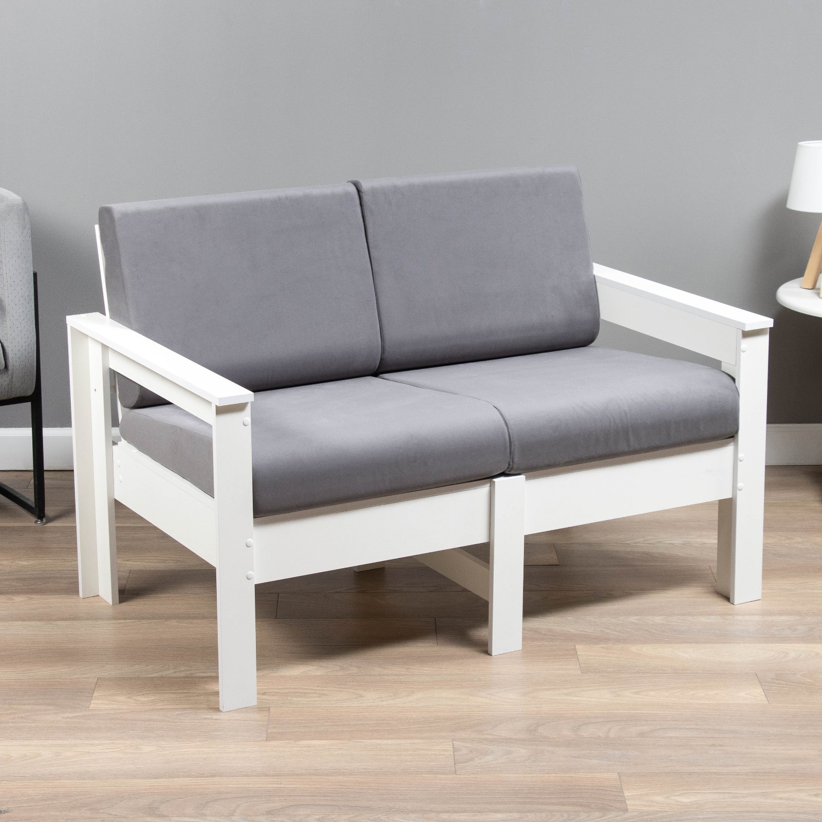 Изображение товара Диван прямой Сима-ленд Айдаха 200x77x65 см велюр цвет графит/белый