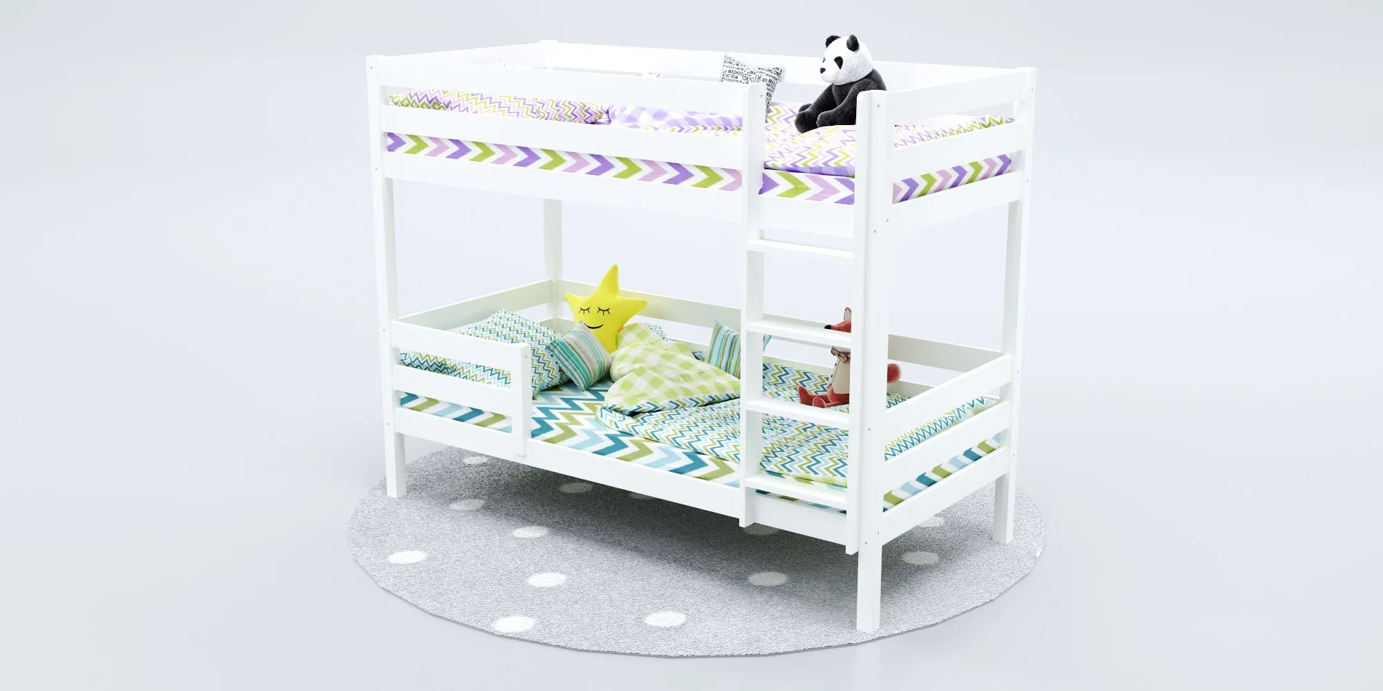 Изображение товара Двухъярусная кровать Савушка 01 из массива сосны белая, безопасность и комфорт