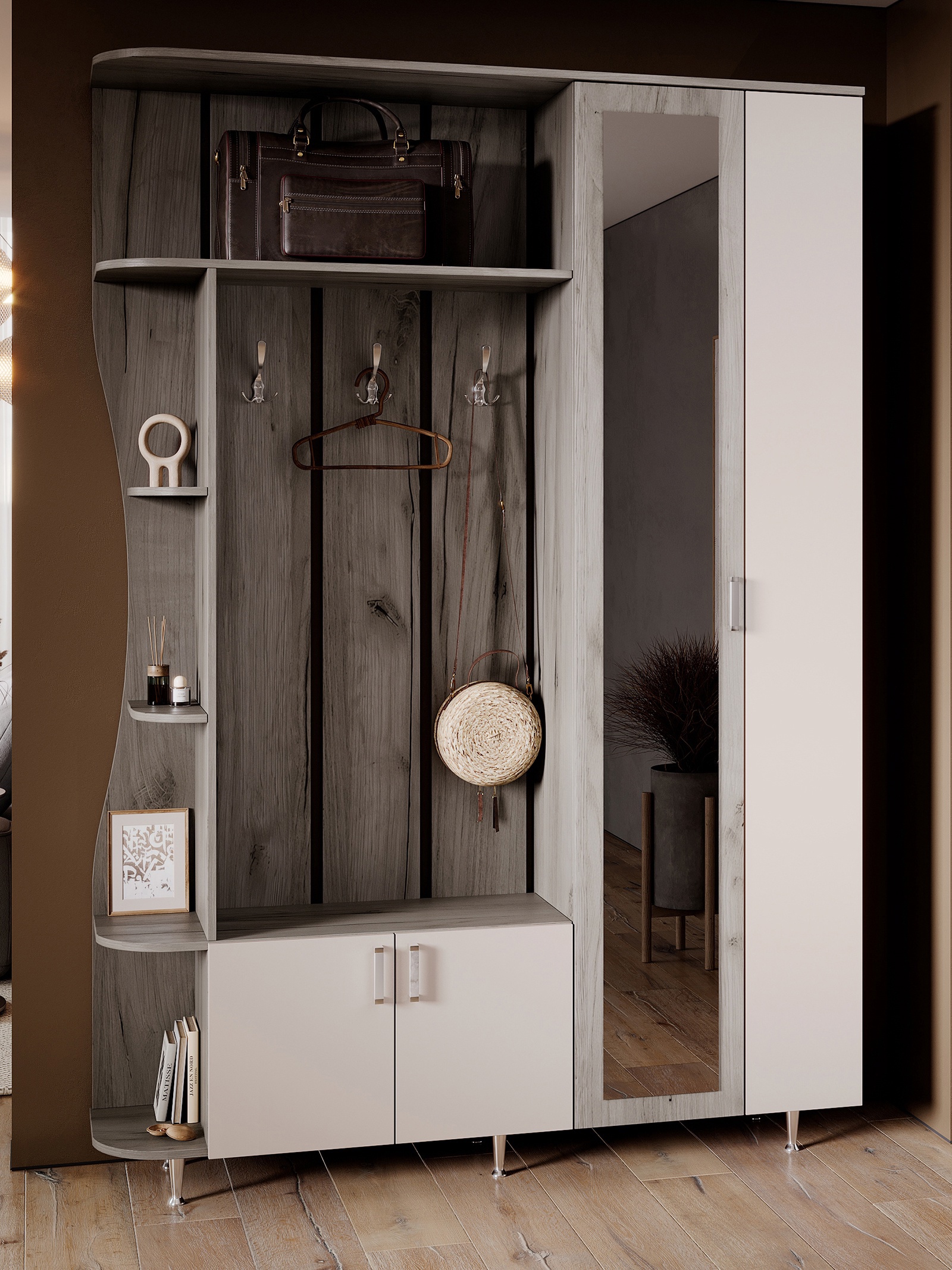 Изображение товара Комплект мебели для прихожей Сима-ленд Лика 1 150x37x215 см кашемир/крафт серый