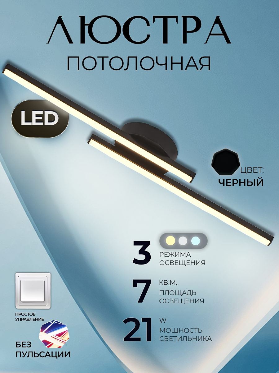 Изображение товара Люстра потолочная светодиодная Мелодия света Led с пультом управления 8 м² черная