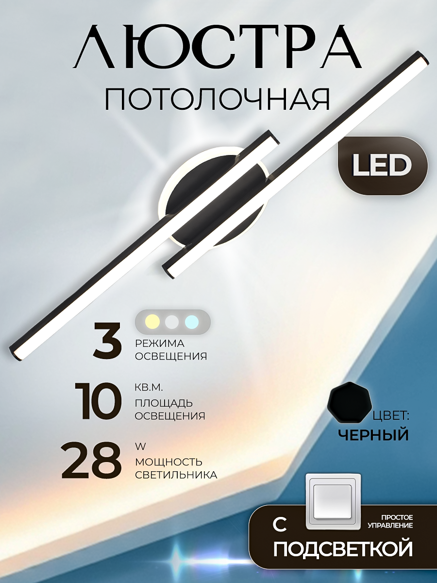 Изображение товара Люстра потолочная светодиодная Мелодия света Led с пультом управления 10 м² черная