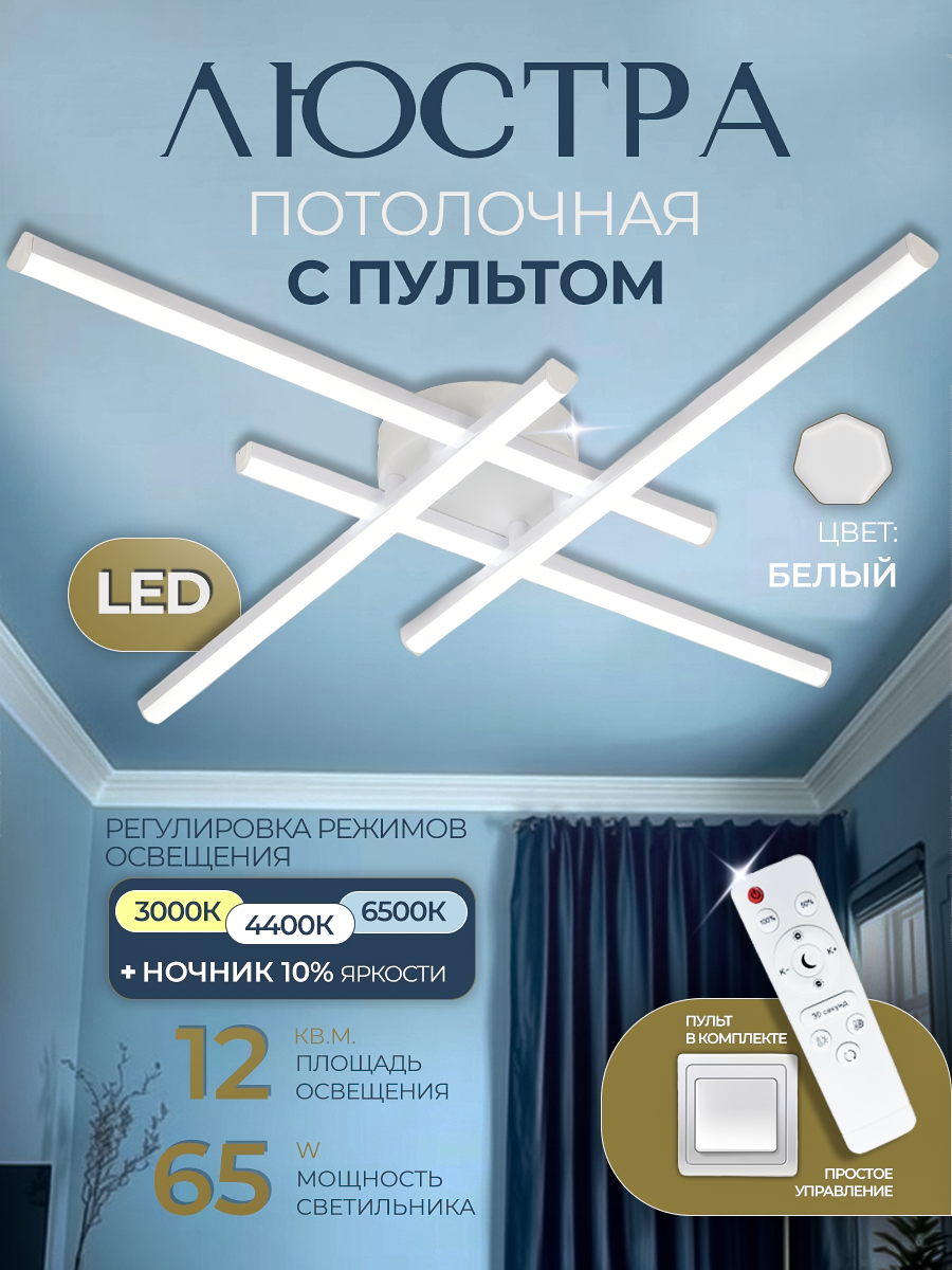 Изображение товара Современная светодиодная люстра потолочная Мелодия света с пультом управление 12 м² белый