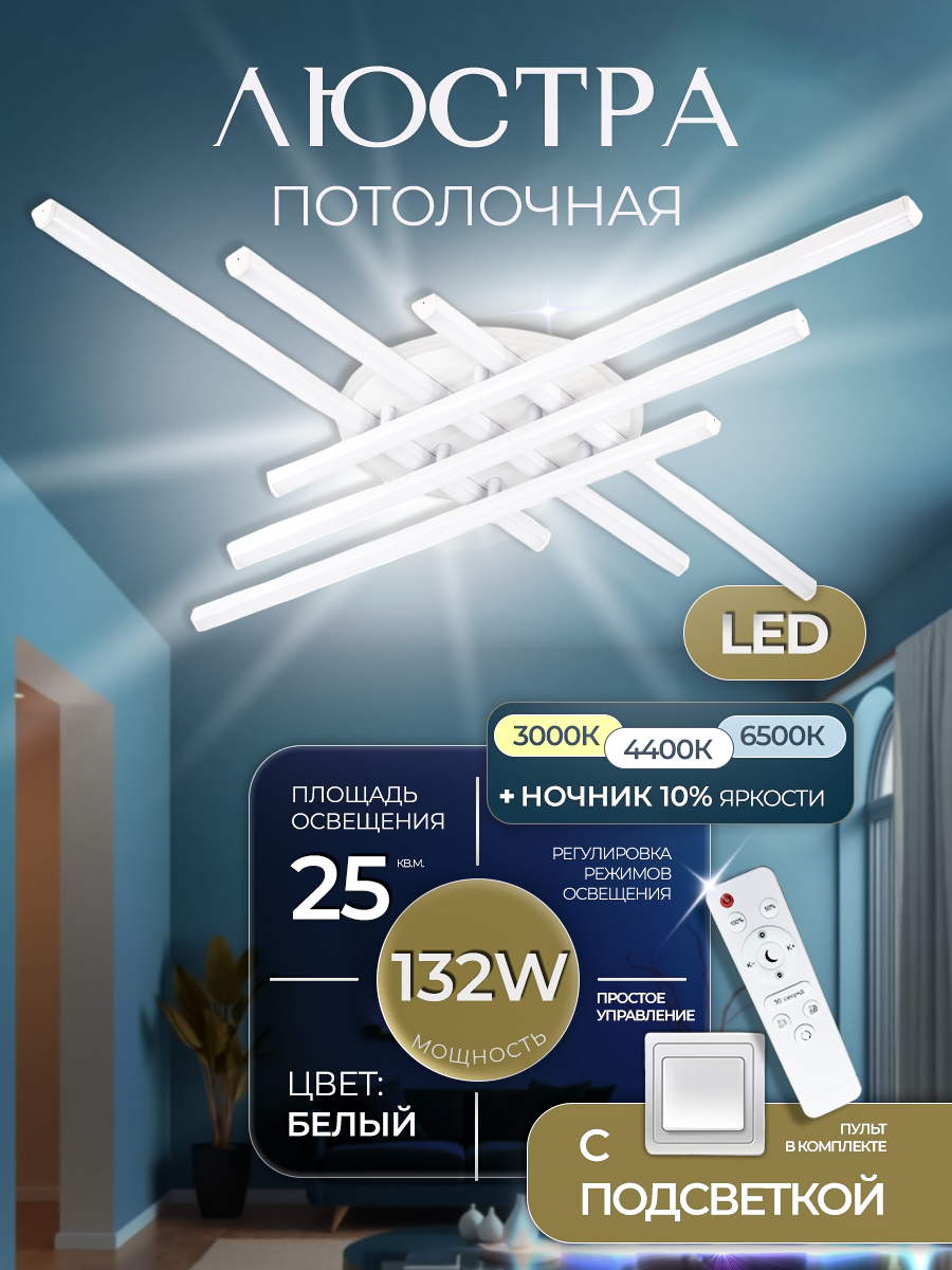 Изображение товара Люстра потолочная светодиодная Мелодия света Led c пультом и регулируемым светом