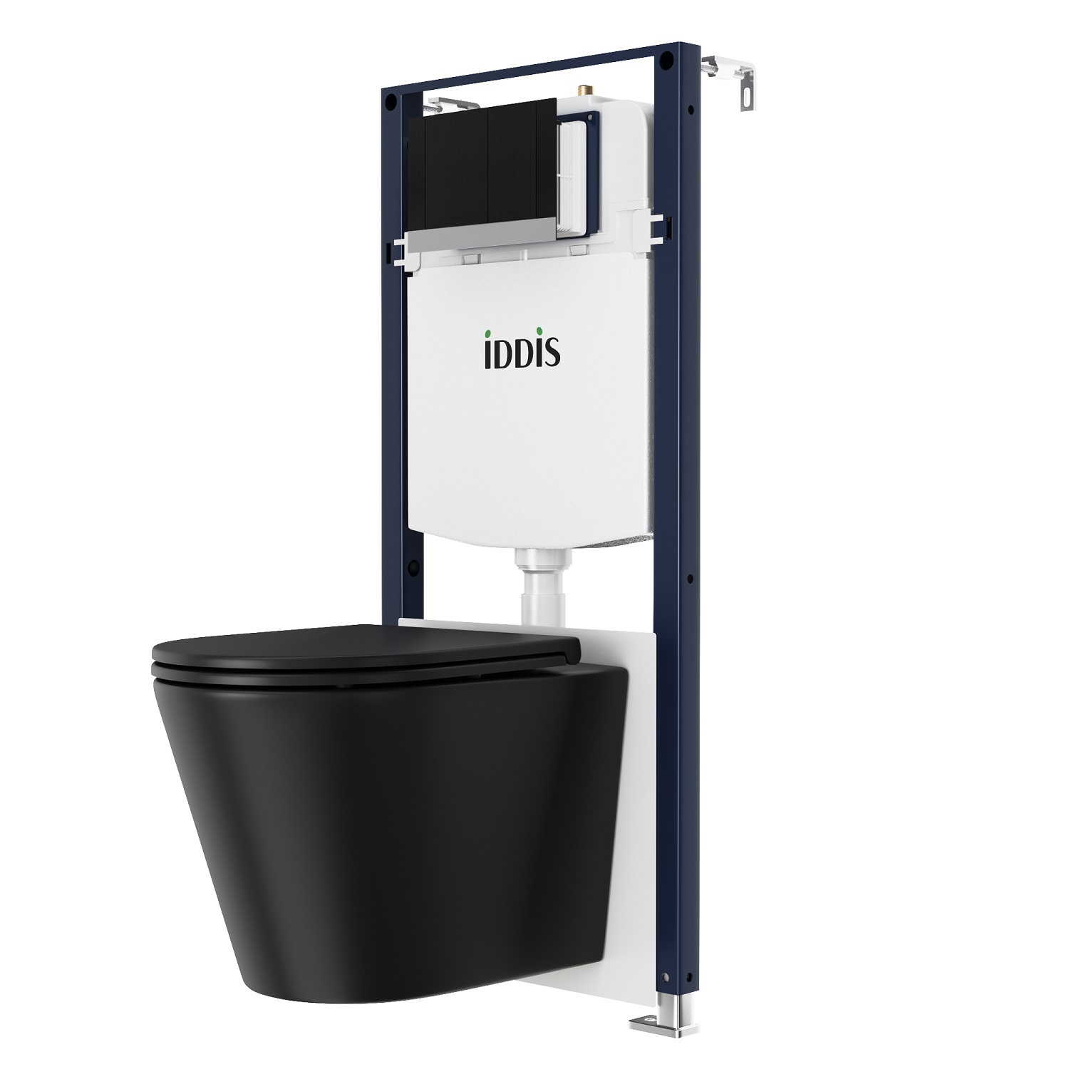 Изображение товара Комплект инсталляция и унитаз IDDIS Basic BASCABBi73 3в1: подвесной унитаз черный, инсталляция и клавиша смыва черная