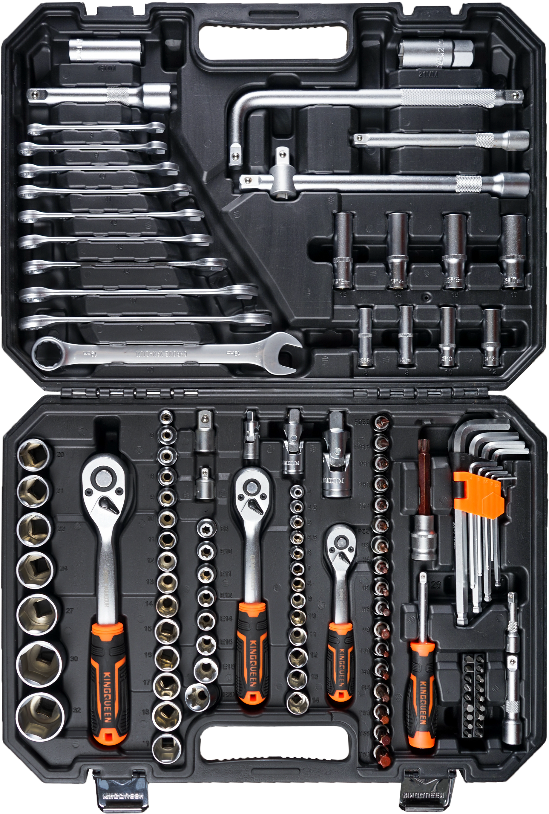 Изображение товара Набор инструментов KINGQUEEN WIB-256 126 предметов с трещоткой 72 зуба