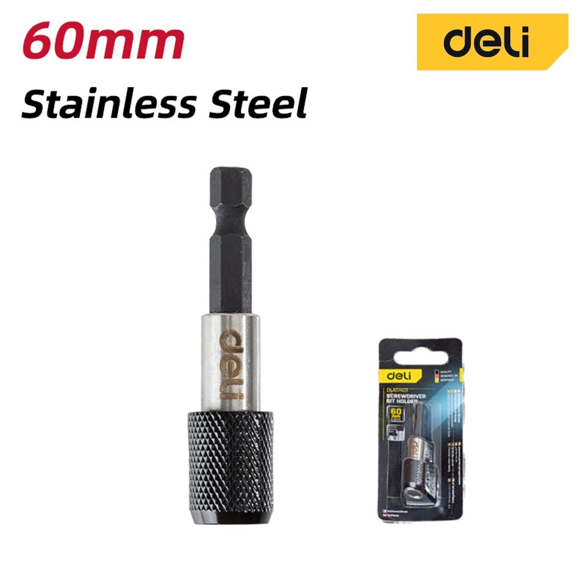 Изображение товара Держатель для бит DELI DL107401 1/4" магнитный с фиксатором 60 мм