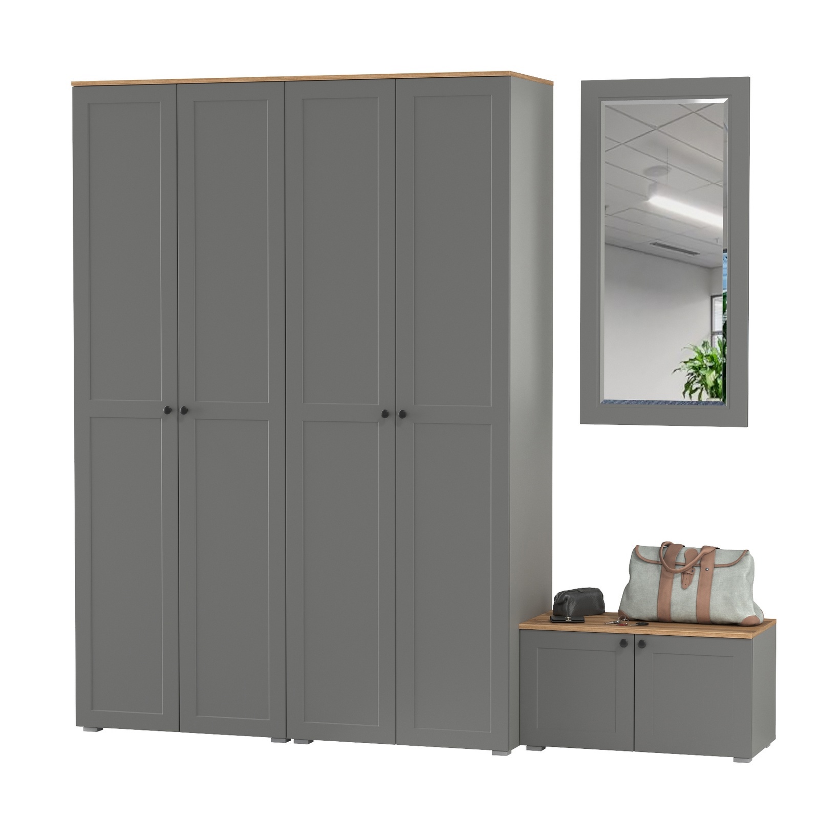 Изображение товара Комплект мебели для прихожей Mobi Остин 240x230 см серый графит/дуб крафт