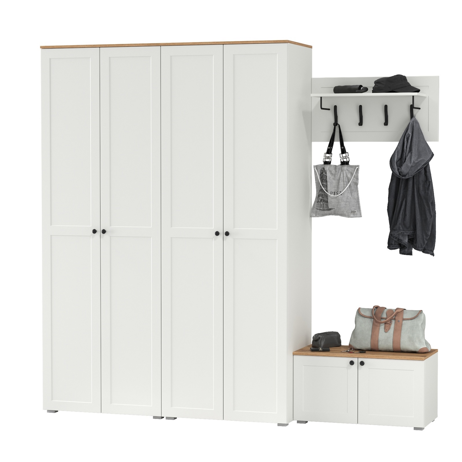 Изображение товара Комплект мебели для прихожей Mobi Остин пр-31-бз 240x230x54 см ЛДСП цвет белый шагрень/дуб крафт золотой