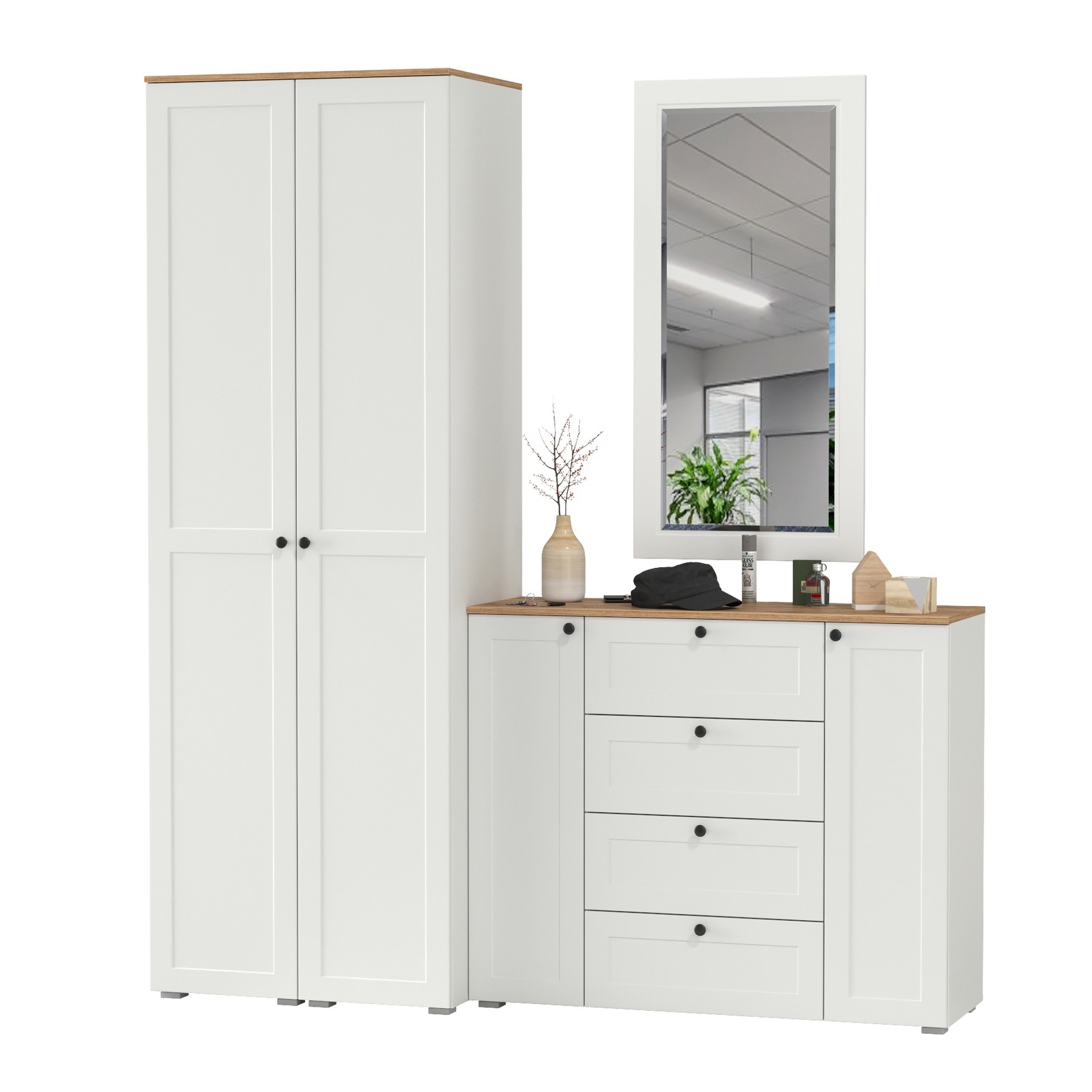 Изображение товара Комплект мебели для прихожей MOBI Остин 4 предмета, белый, с зеркалом