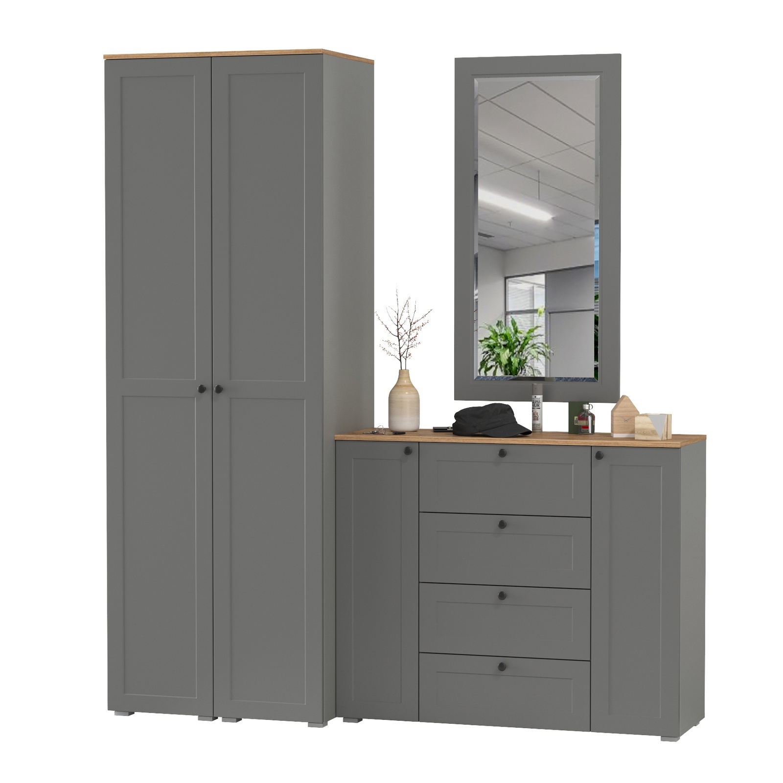 Изображение товара Комплект мебели для прихожей Mobi Остин пр-32-гз 200x230x54 см ЛДСП цвет серый графит/дуб крафт золотой