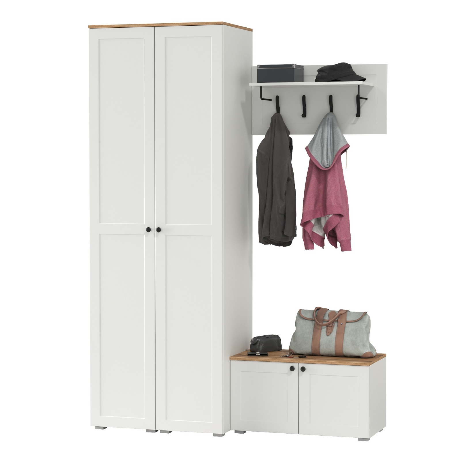 Изображение товара Комплект мебели для прихожей Mobi Остин пр-37-бз 160x230x54 см ЛДСП цвет белый шагрень/дуб крафт золотой