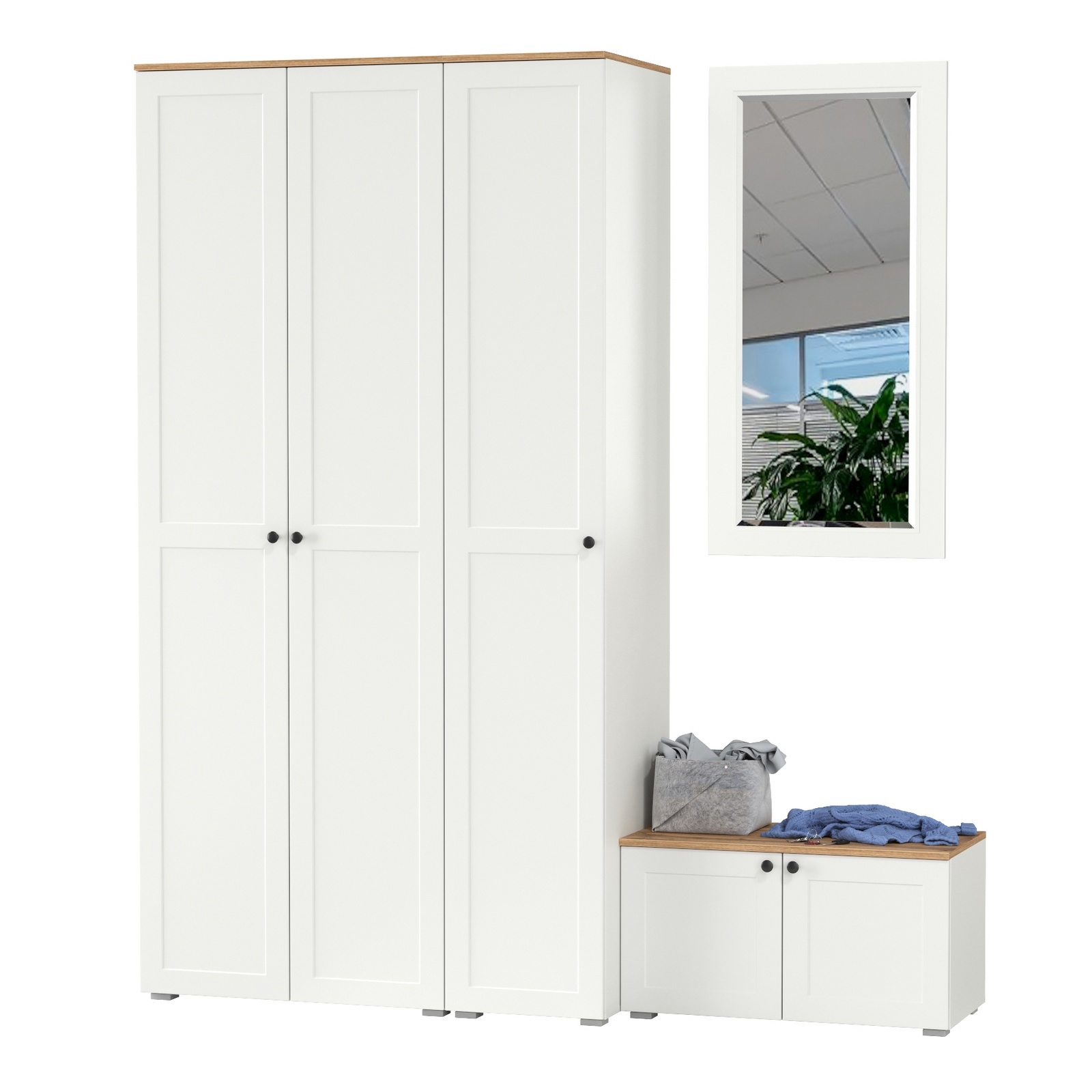 Изображение товара Комплект мебели для прихожей Mobi Остин пр-42-бз 200x230x54 см ЛДСП цвет белый шагрень/дуб крафт золотой