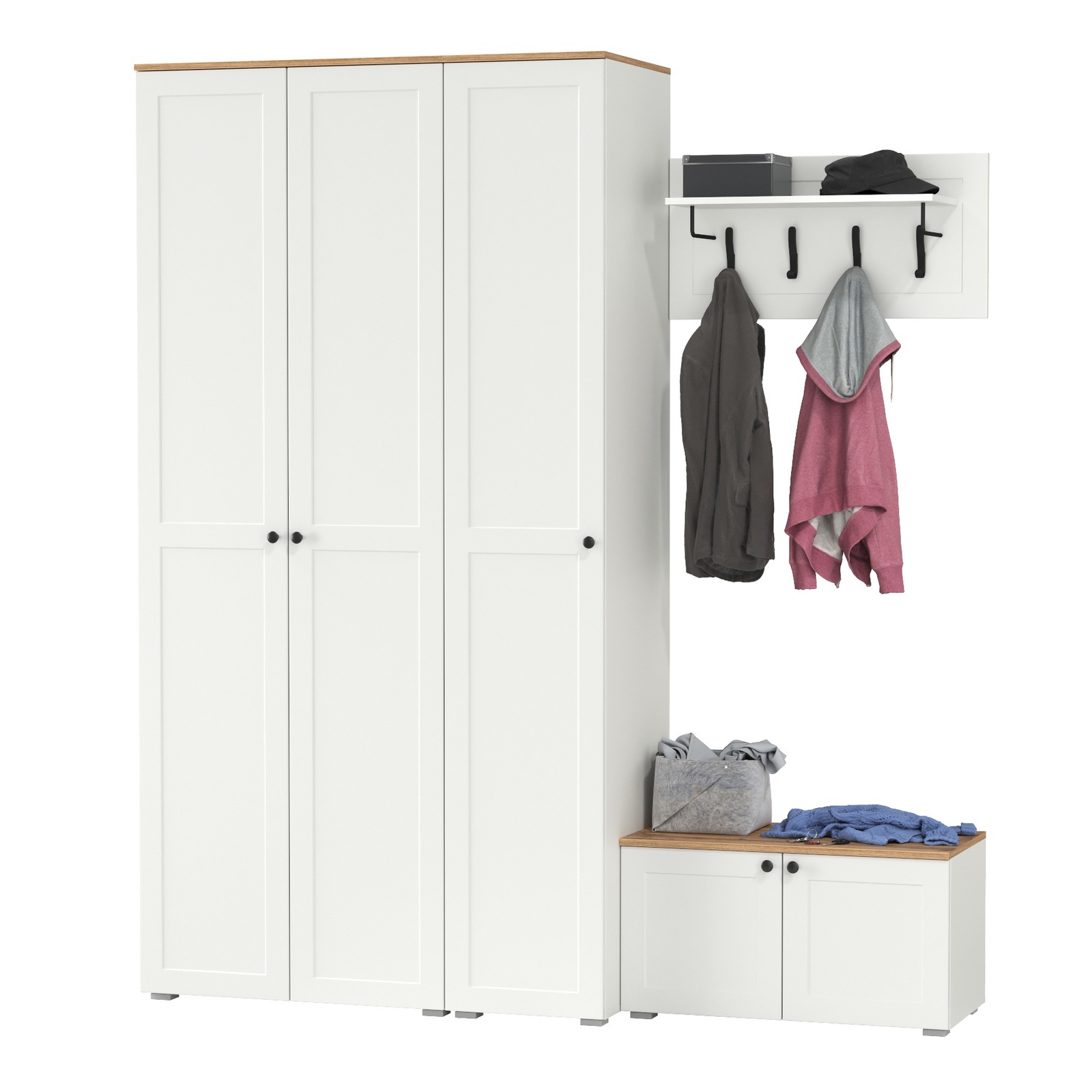 Изображение товара Комплект мебели для прихожей Mobi Остин пр-43-бз 200x230x54 см ЛДСП цвет белый шагрень/дуб крафт золотой