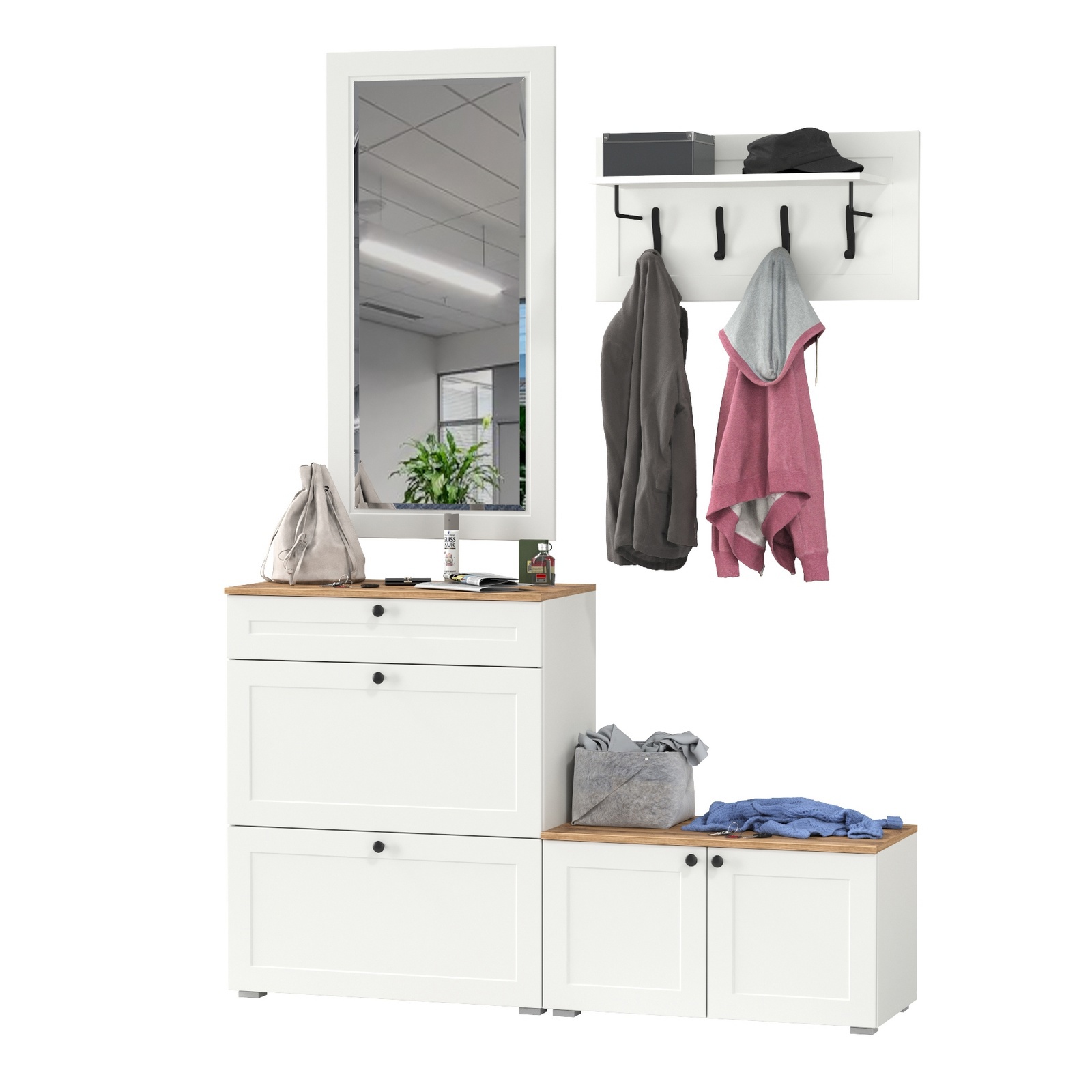 Изображение товара Комплект мебели для прихожей Mobi Остин пр-44-бз белый дуб золотой 4 предмета