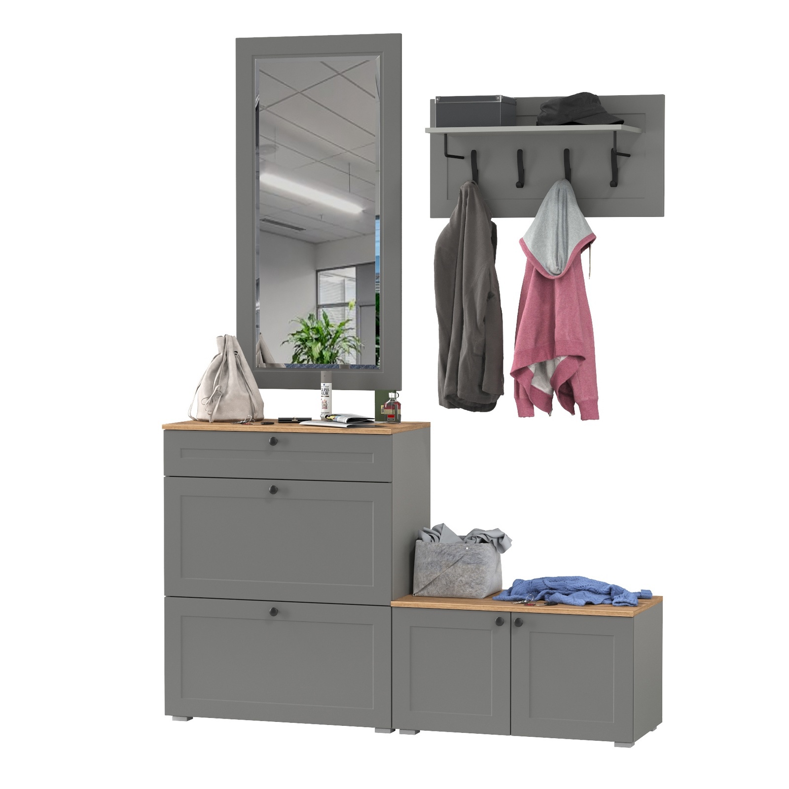 Изображение товара Комплект мебели для прихожей Mobi Остин пр-44-гз 160x210 см серый дуб