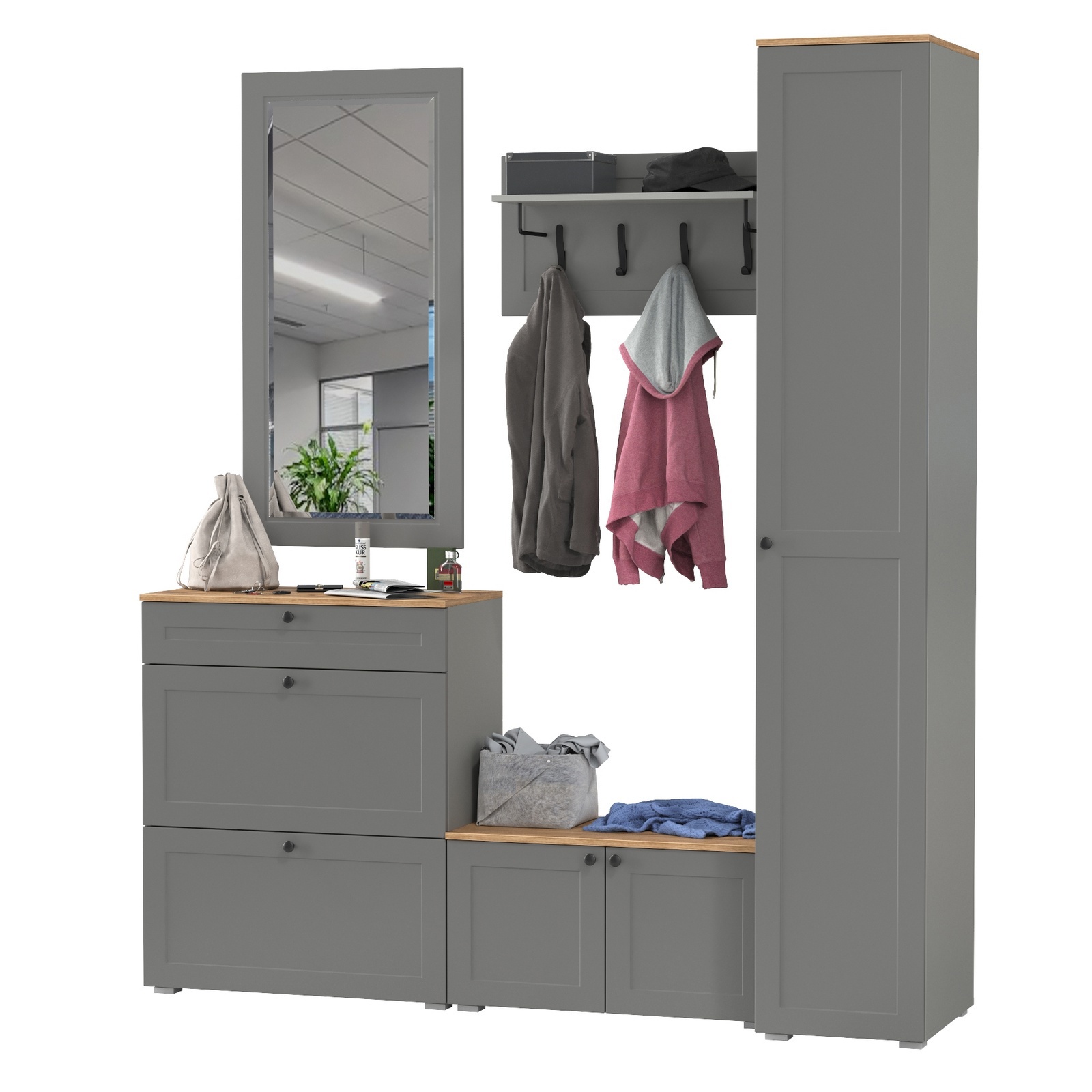 Изображение товара Комплект мебели для прихожей MOBI Остин с зеркалом и обувницей 200x54 см