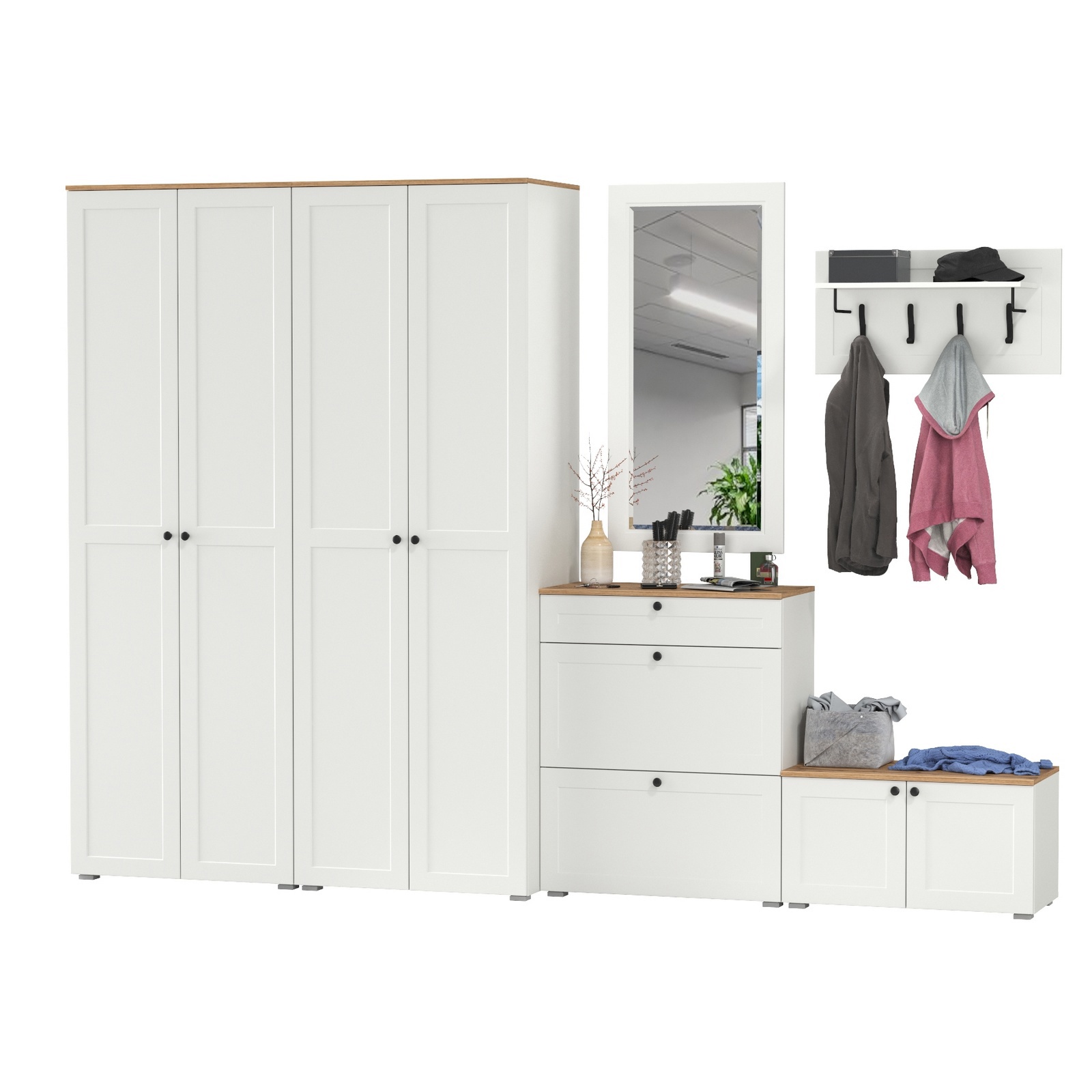 Изображение товара Комплект мебели для прихожей Mobi Остин пр-48 280x230x54 см белый дуб крафт