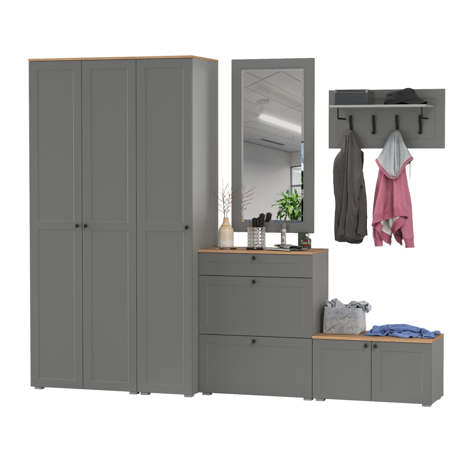 Изображение товара Комплект мебели прихожей Mobi Остин 200x230 см серый графит/дуб крафт