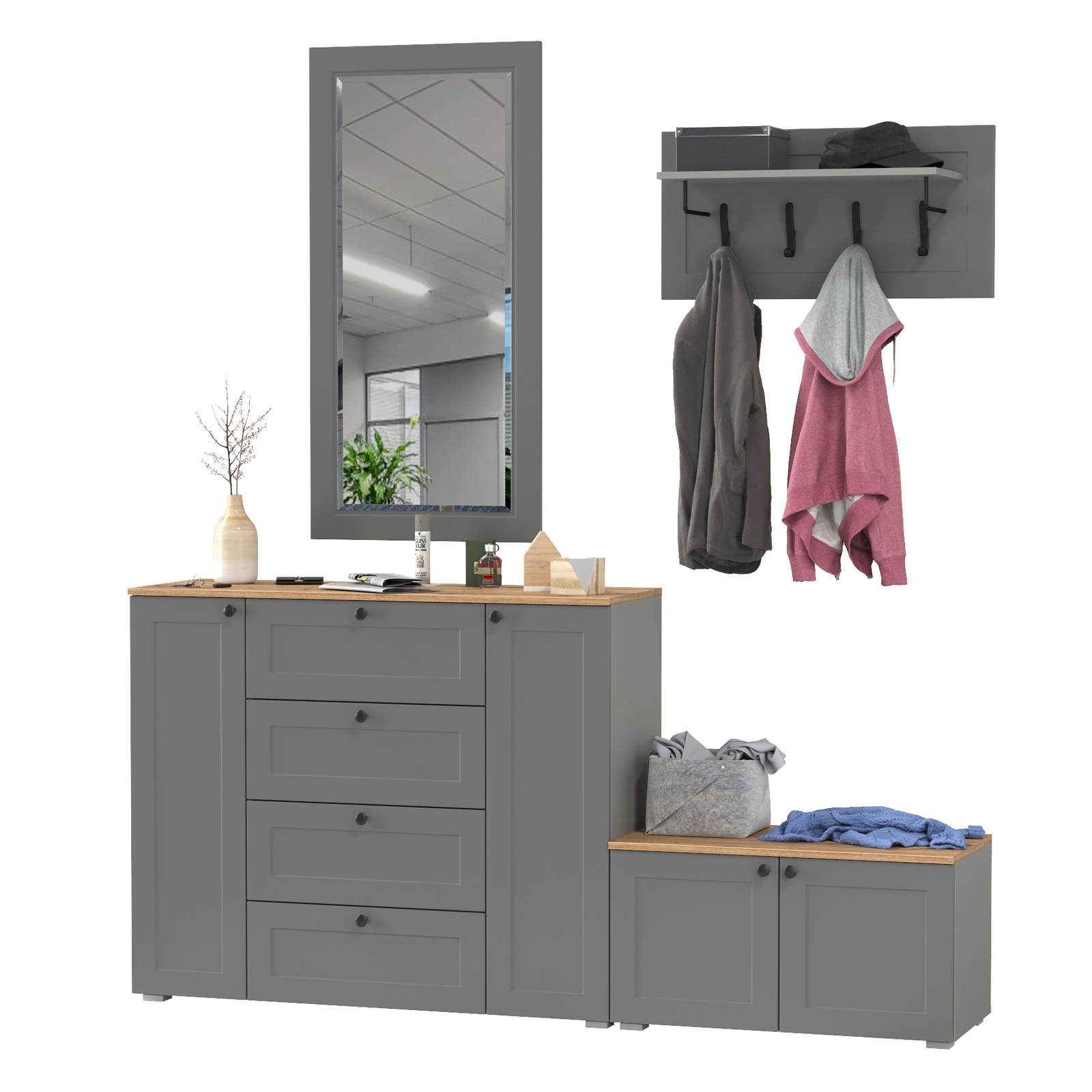 Изображение товара Комплект мебели для прихожей MOBI Остин пр-50-БЗ 240x210x54 см серый графит дуб крафт