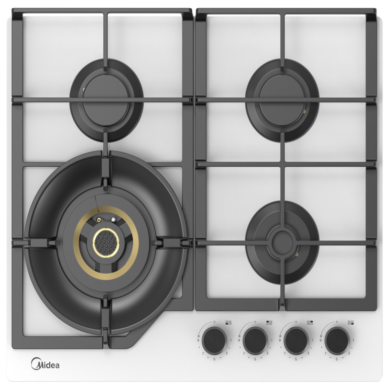 Изображение товара Газовая встраиваемая варочная панель Midea MG697VGW 60 см 4 конфорки цвет белый
