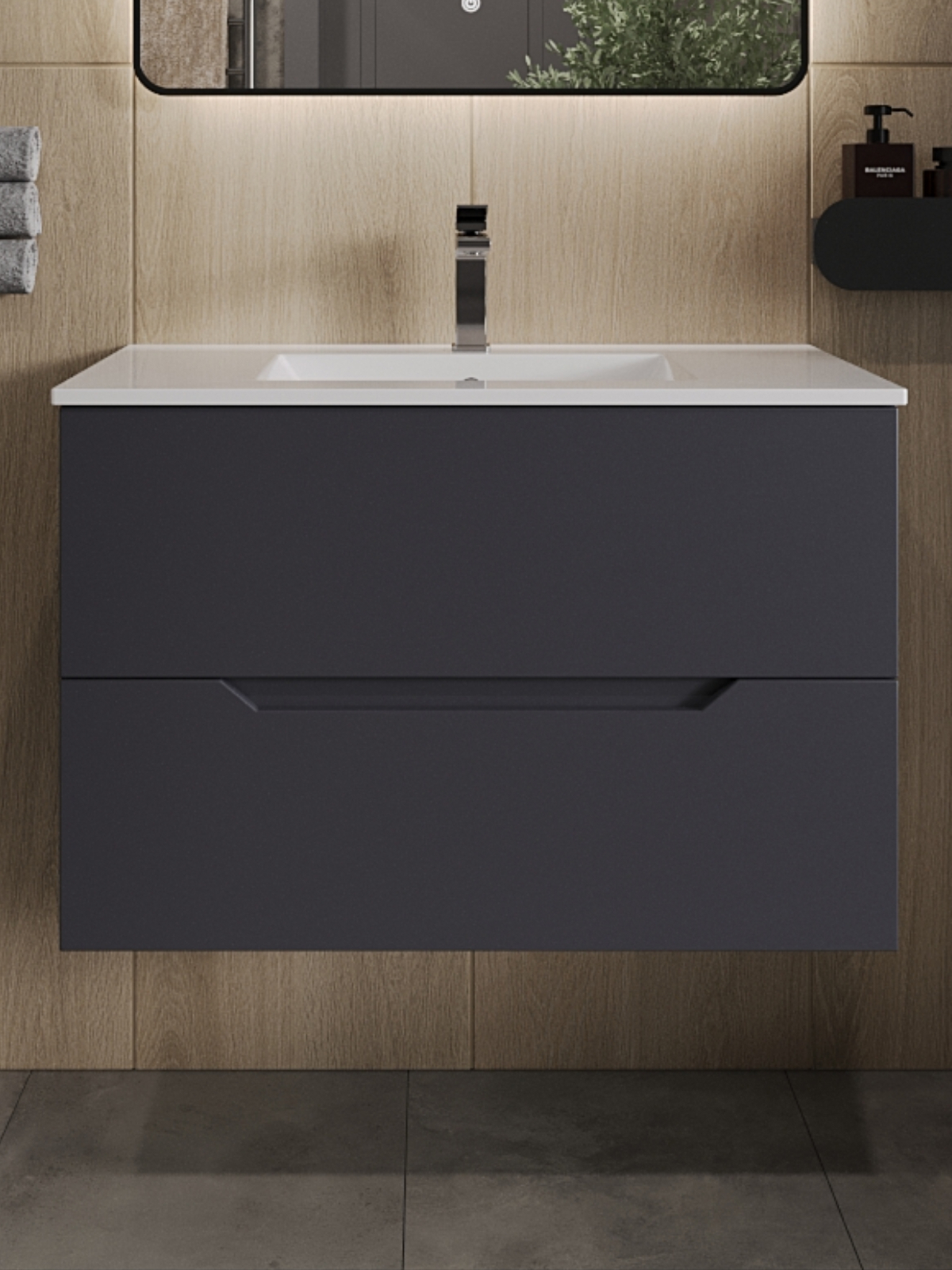 Изображение товара Тумба с раковиной Topline FLIPTU70G-3700W подвесная цвет графит матовый