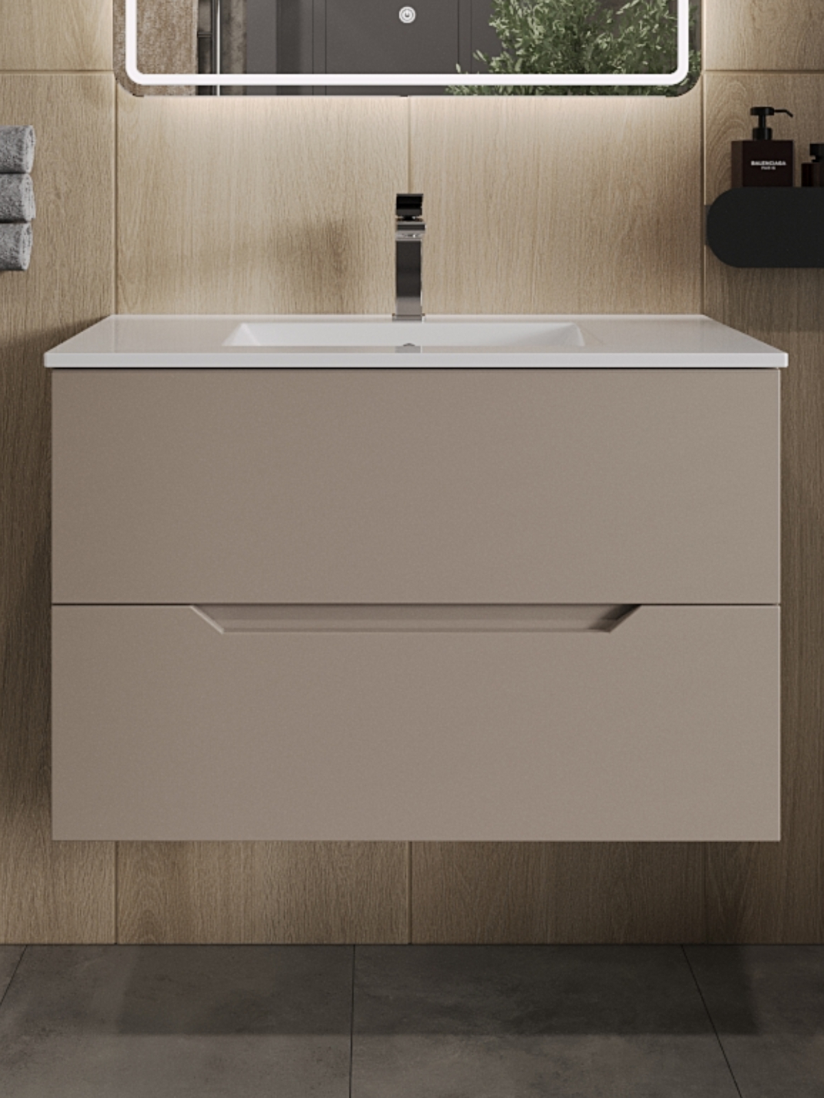 Изображение товара Тумба с раковиной Topline FLIPTU70L-3700W подвесная цвет латте матовый