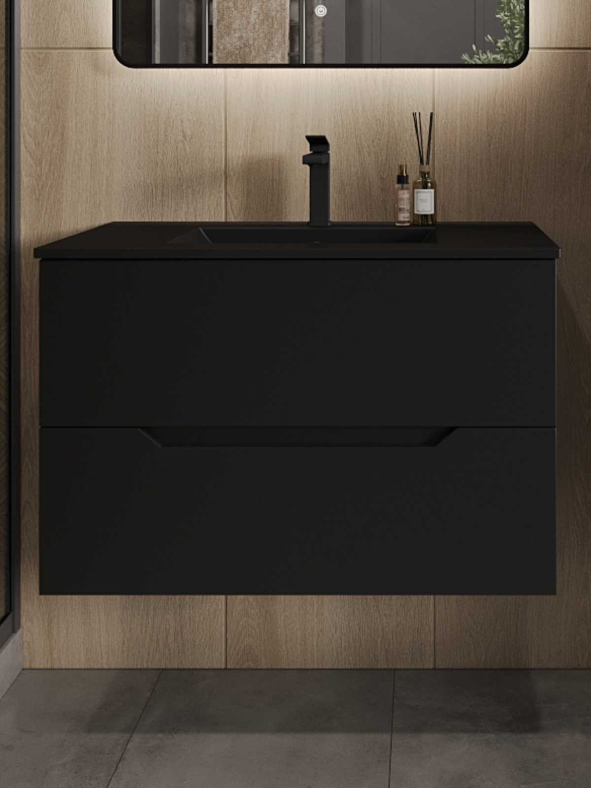 Изображение товара Тумба под раковину Topline FLIPTU80B-3800B подвесная с раковиной 80 см цвет черный матовый