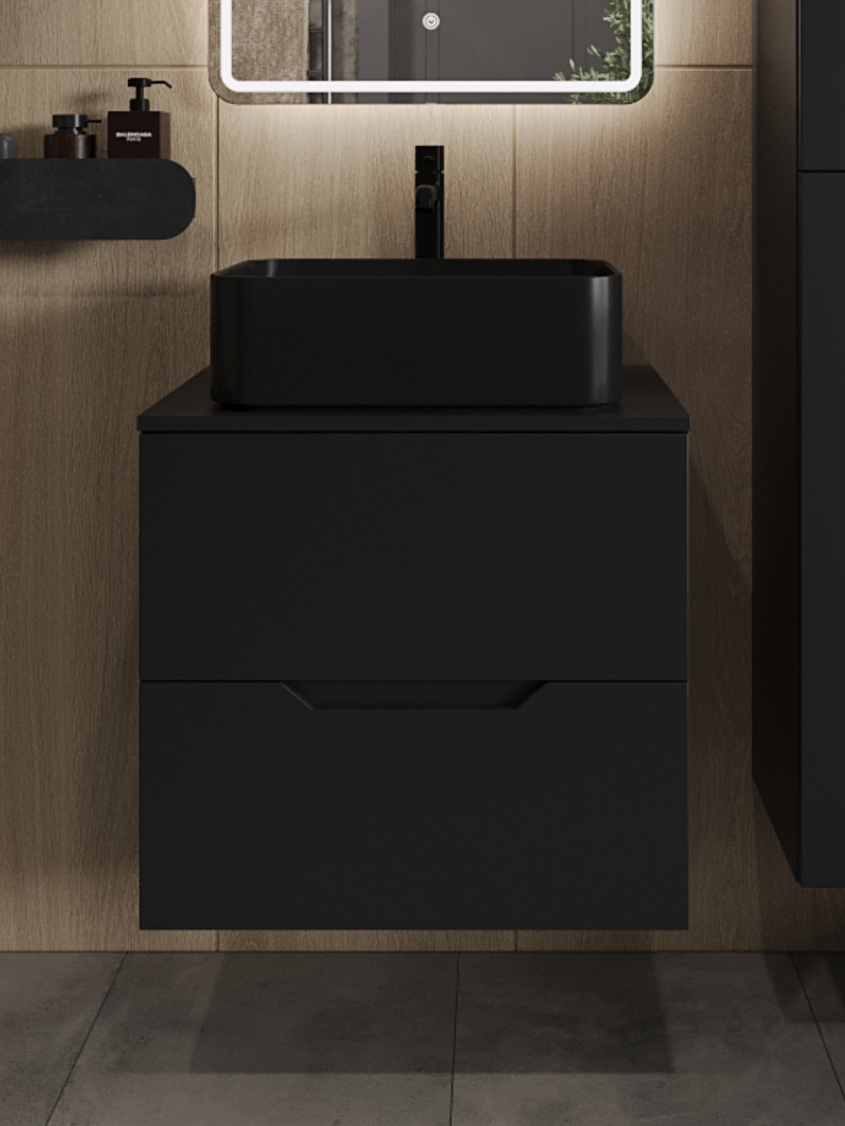 Изображение товара Подвесная тумба с раковиной TOPLINE FLIPTUS60B-2460B 60 см черная