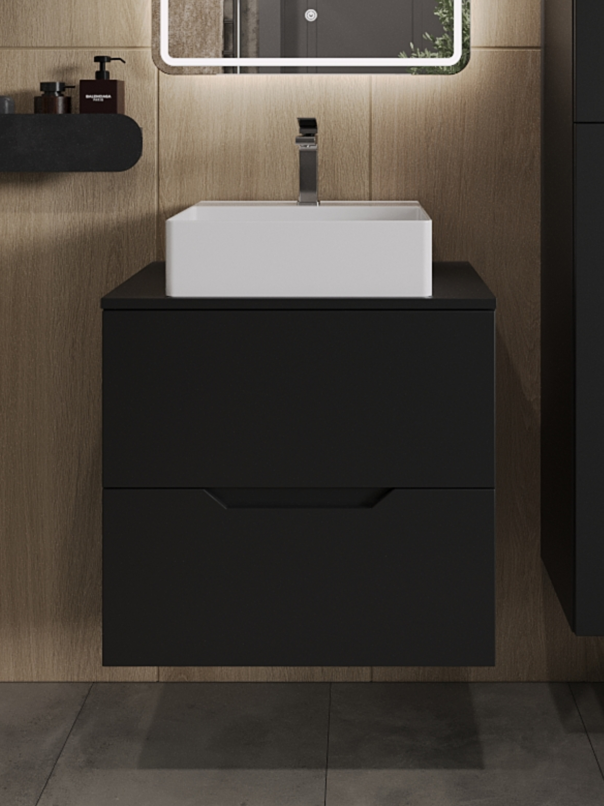 Изображение товара Тумба с раковиной Topline FLIPTUS60B-4405W подвесная 60 см цвет черный/белый