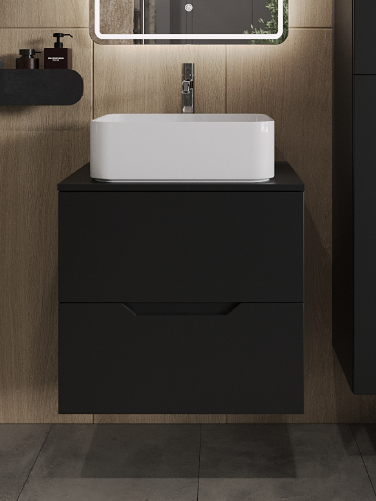 Изображение товара Тумба с раковиной Topline FLIPTUS60B-2460W подвесная 60 см черный белый