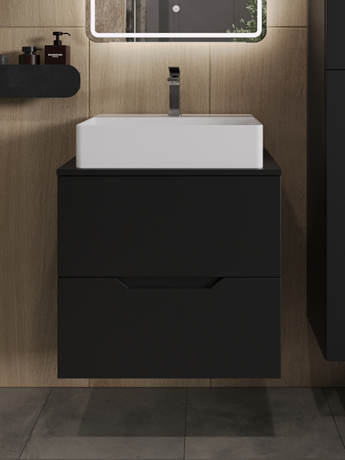 Изображение товара Тумба с раковиной Topline FLIPTUS60B-4500W подвесная 60 см цвет черный/белый Изображение товара Тумба с раковиной Topline FLIPTUS60B-4500W подвесная 60 см цвет черный/белый