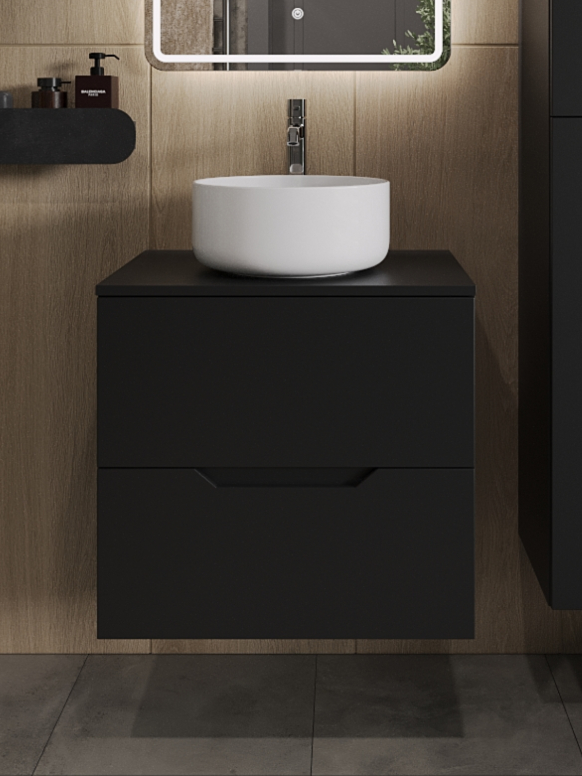 Изображение товара Тумба с раковиной Topline FLIPTUS60B-7345W подвесная 60 см цвет черный/белый