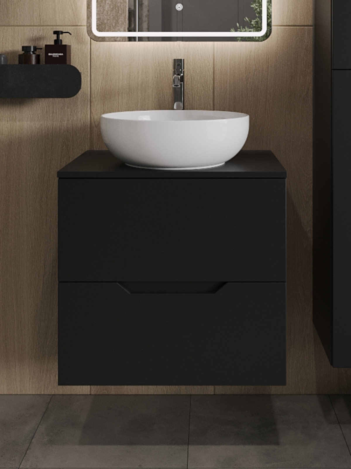 Изображение товара Тумба с раковиной Topline FLIPTUS60B-7420W подвесная 60 см цвет черный/белый