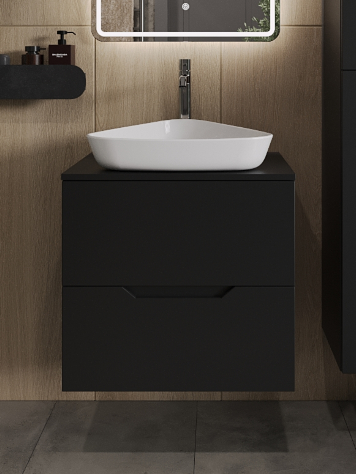 Изображение товара Тумба TOPLINE Li под накладную раковину 60 см, черный/белый, подвесная