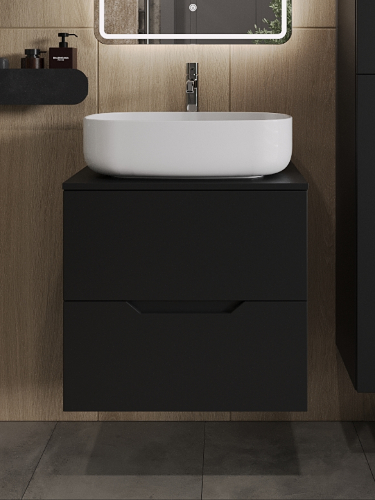 Изображение товара Тумба с раковиной Topline FLIPTUS60B-7540W подвесная 60 см цвет черный/белый