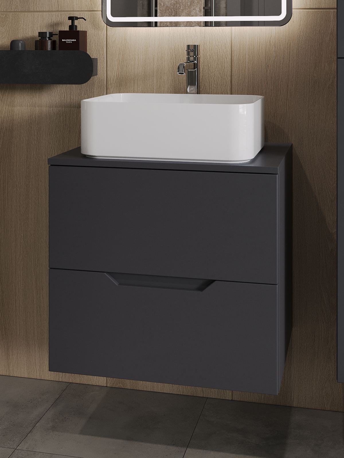 Изображение товара Тумба с раковиной Topline FLIPTUS60G-2460W подвесная 60 см цвет графит/белый