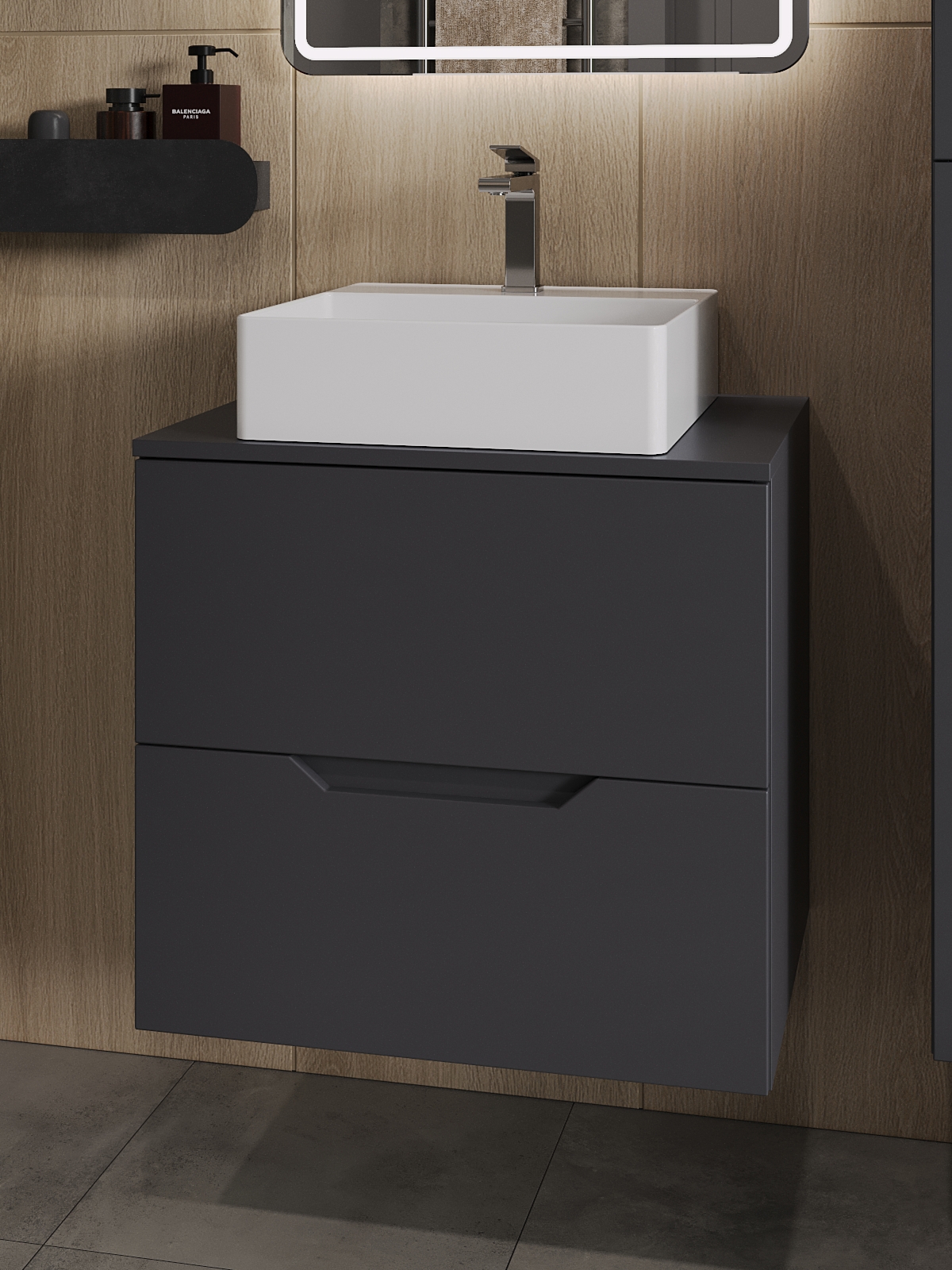 Изображение товара Тумба с раковиной Topline FLIPTUS60G-4405W подвесная 60 см цвет графит/белый