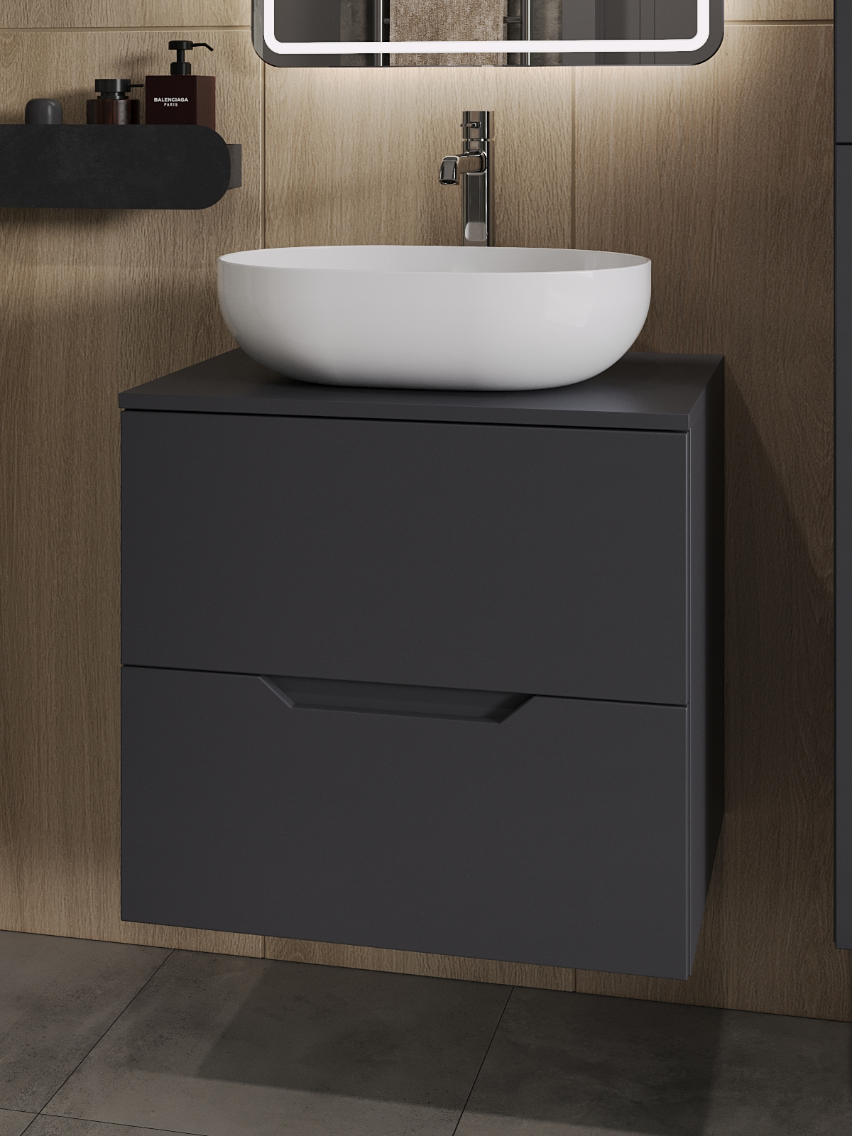 Изображение товара Тумба с раковиной Topline FLIPTUS60G-5480W подвесная 60 см цвет графит/белый