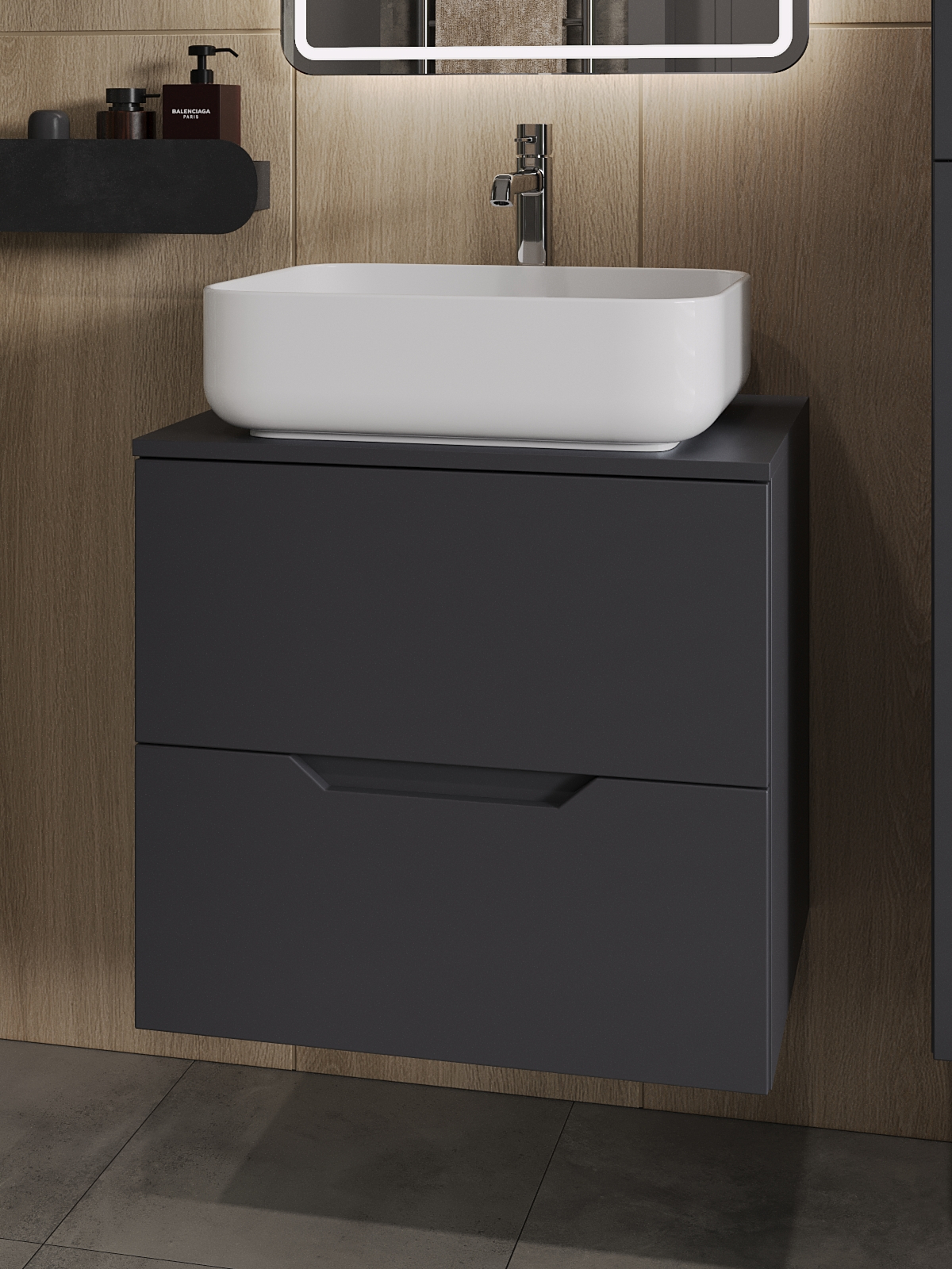 Изображение товара Тумба с раковиной Topline FLIPTUS60G-5500W подвесная 60 см цвет графит/белый