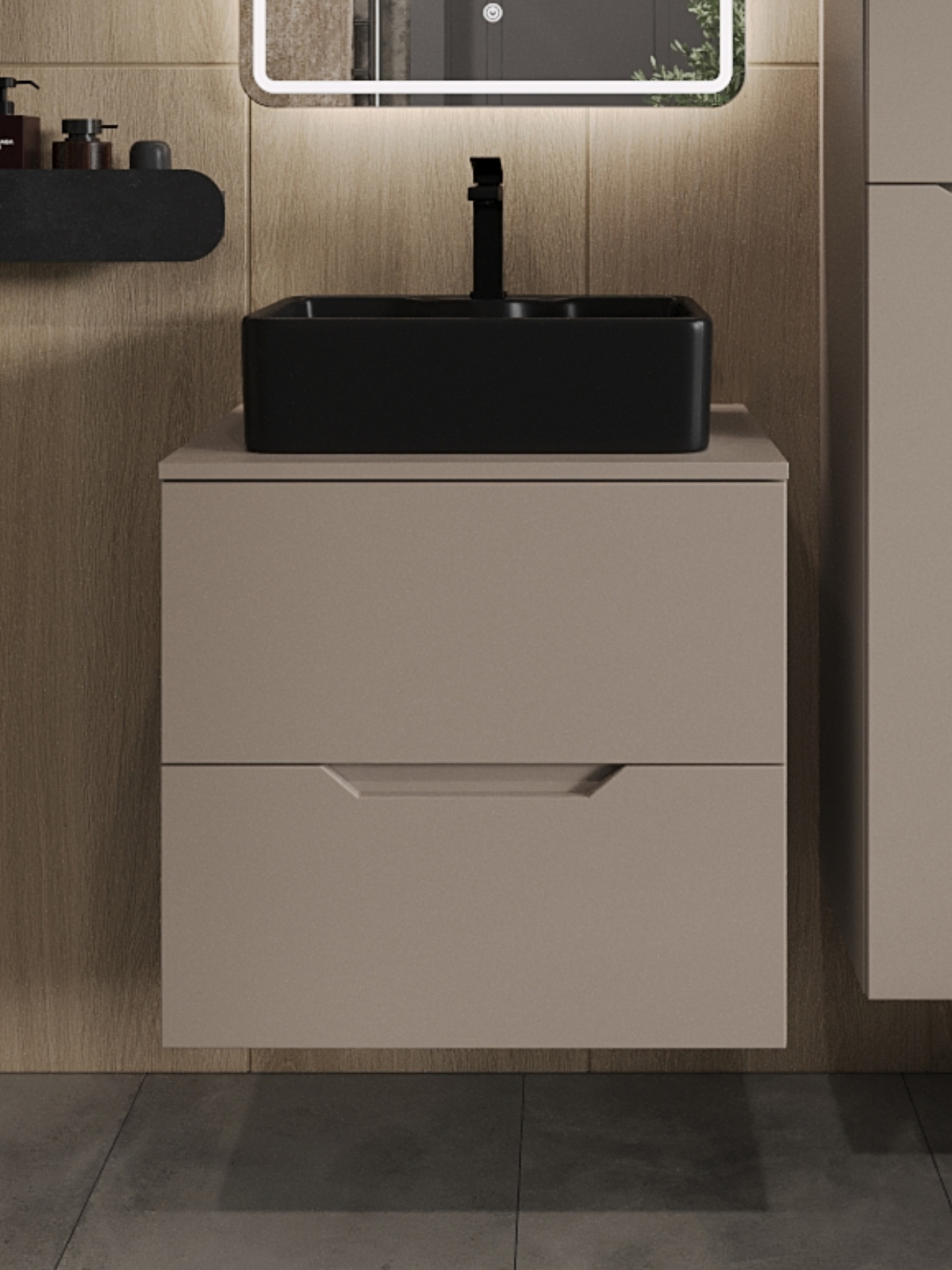 Изображение товара Тумба с раковиной Topline FLIPTUS60L-1475B подвесная 60 см цвет латте/черный