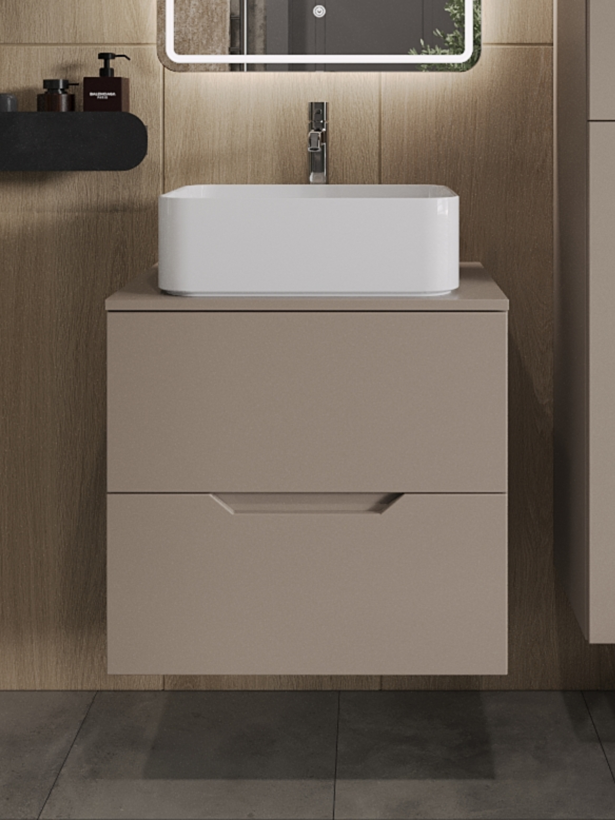 Изображение товара Тумба с раковиной Topline FLIPTUS60L-2460W подвесная 60 см цвет латте/белый