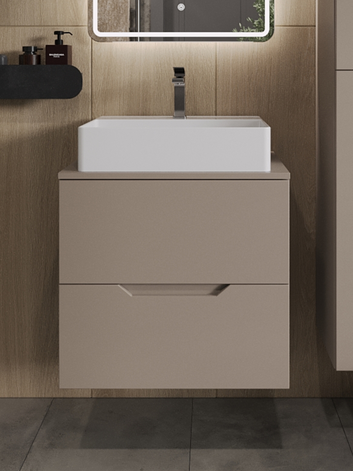 Изображение товара Тумба с раковиной Topline FLIPTUS60L-4500W подвесная 60 см цвет латте/белый