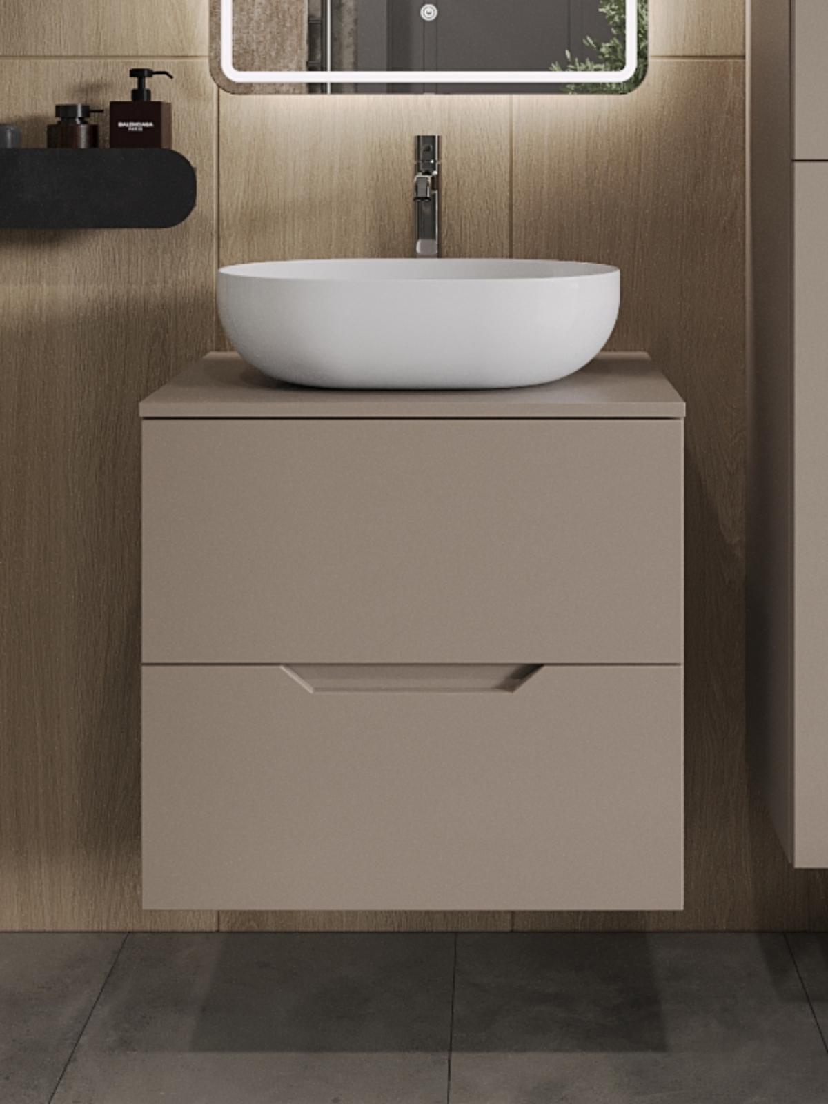 Изображение товара Тумба с раковиной Topline FLIPTUS60L-5480W подвесная 60 см цвет латте/белый